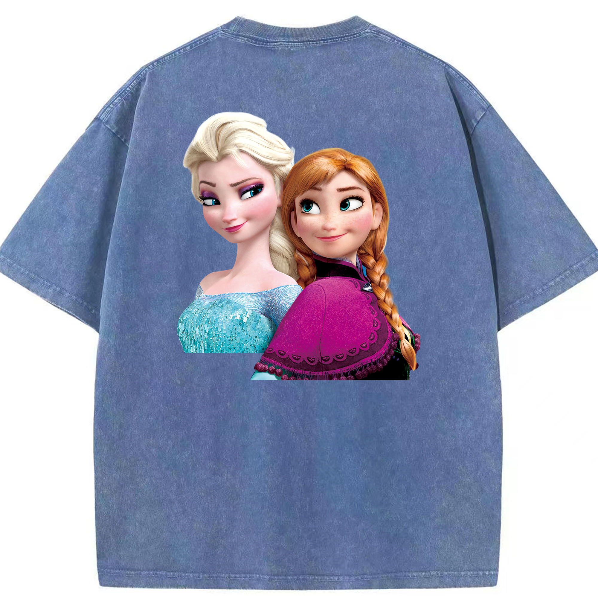 （画像用） アナと雪の女王 アンナ エルサ Frozen Anna Elsa 綿100% ヴィンテージ風 半袖Tシャツ（背面プリント）