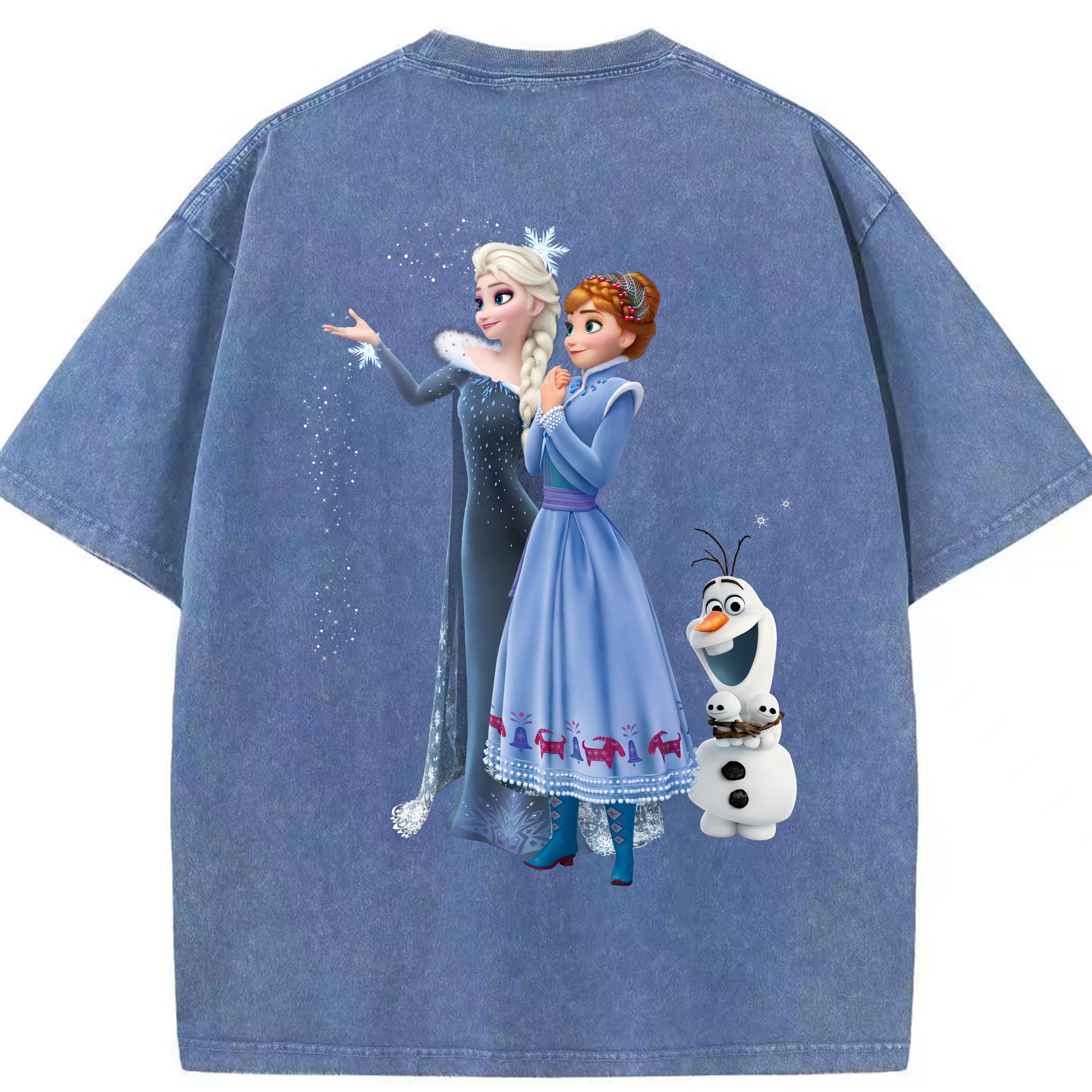 （画像用） アナと雪の女王 アンナ エルサ Frozen Anna Elsa 綿100% ヴィンテージ風 半袖Tシャツ（背面プリント）