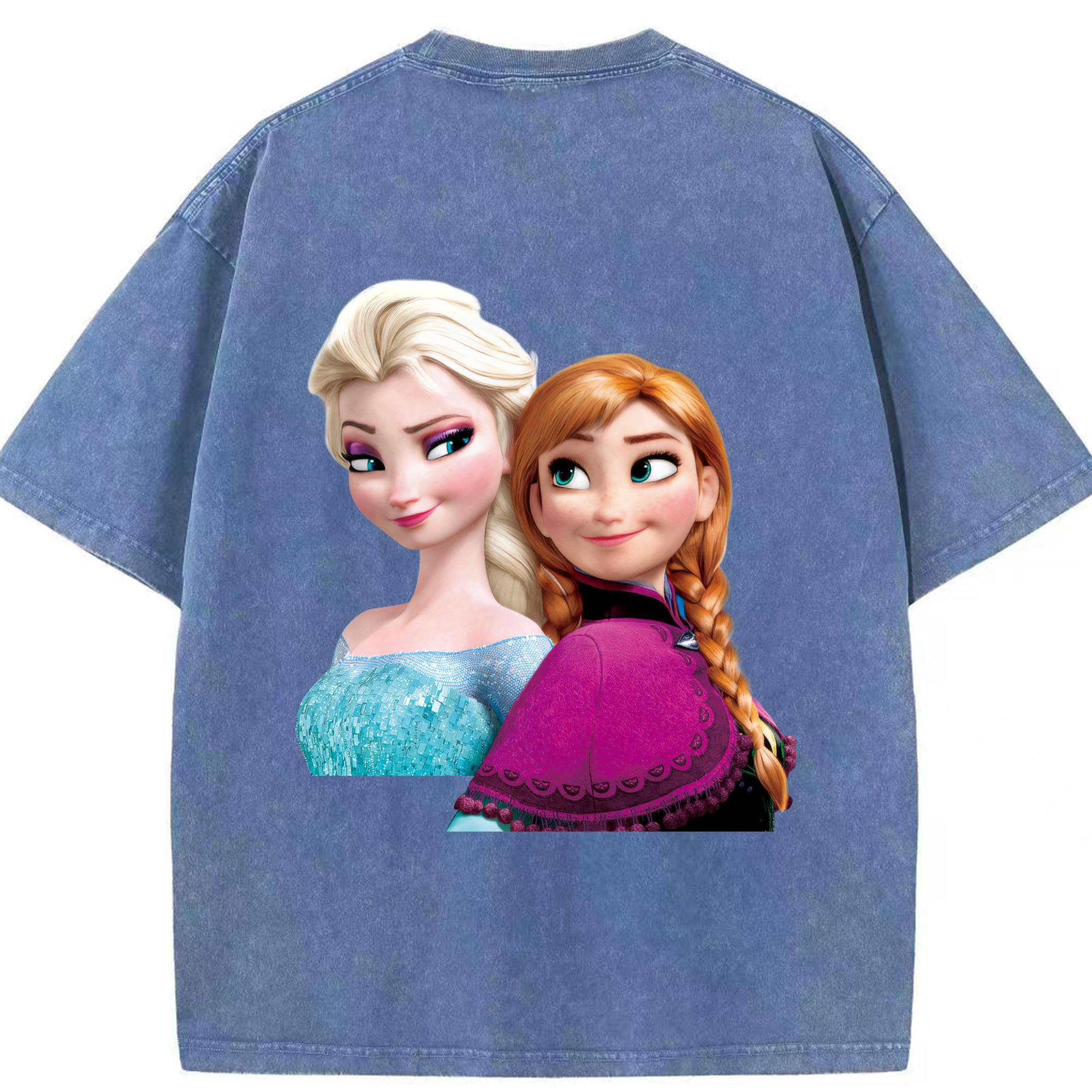 （画像用） アナと雪の女王 アンナ エルサ Frozen Anna Elsa 綿100% ヴィンテージ風 半袖Tシャツ（背面プリント）
