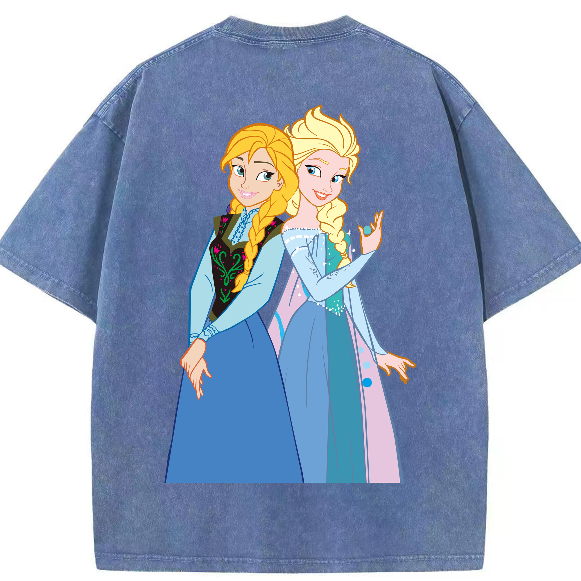 （画像用） アナと雪の女王 アンナ エルサ Frozen Anna Elsa 綿100% ヴィンテージ風 半袖Tシャツ（背面プリント）