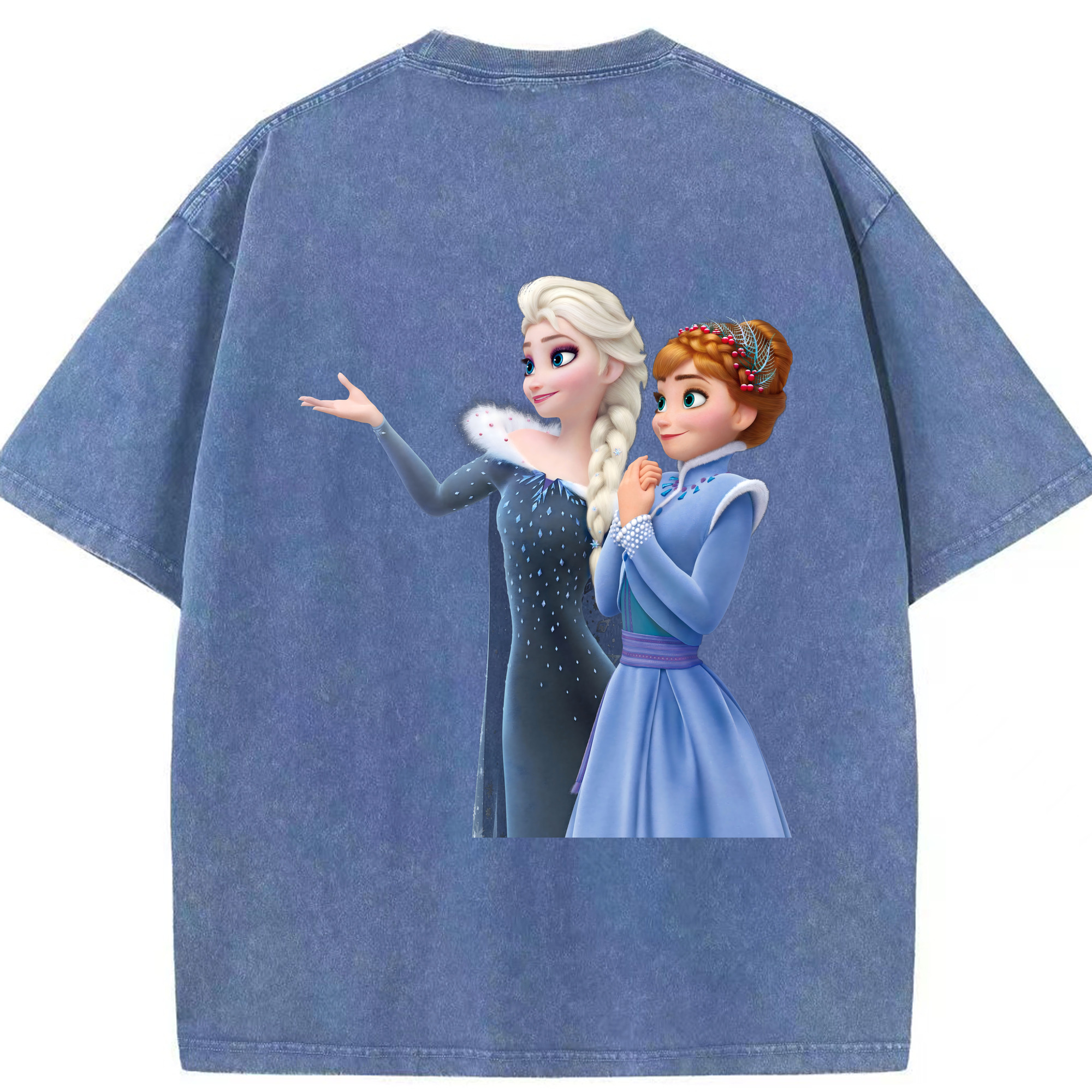 （画像用） アナと雪の女王 アンナ エルサ Frozen Anna Elsa 綿100% ヴィンテージ風 半袖Tシャツ（背面プリント）