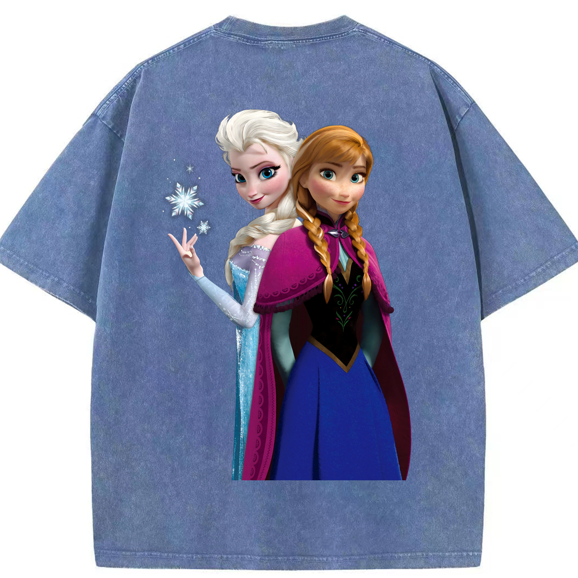 （画像用） アナと雪の女王 アンナ エルサ Frozen Anna Elsa 綿100% ヴィンテージ風 半袖Tシャツ（背面プリント）