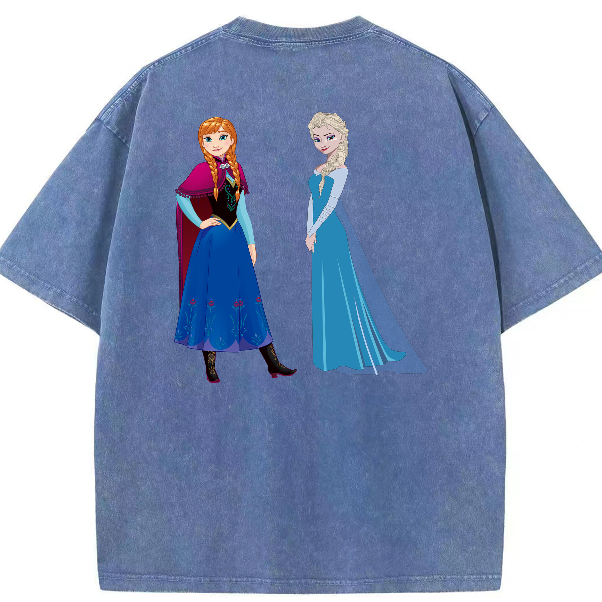 （画像用） アナと雪の女王 アンナ エルサ Frozen Anna Elsa 綿100% ヴィンテージ風 半袖Tシャツ（背面プリント）