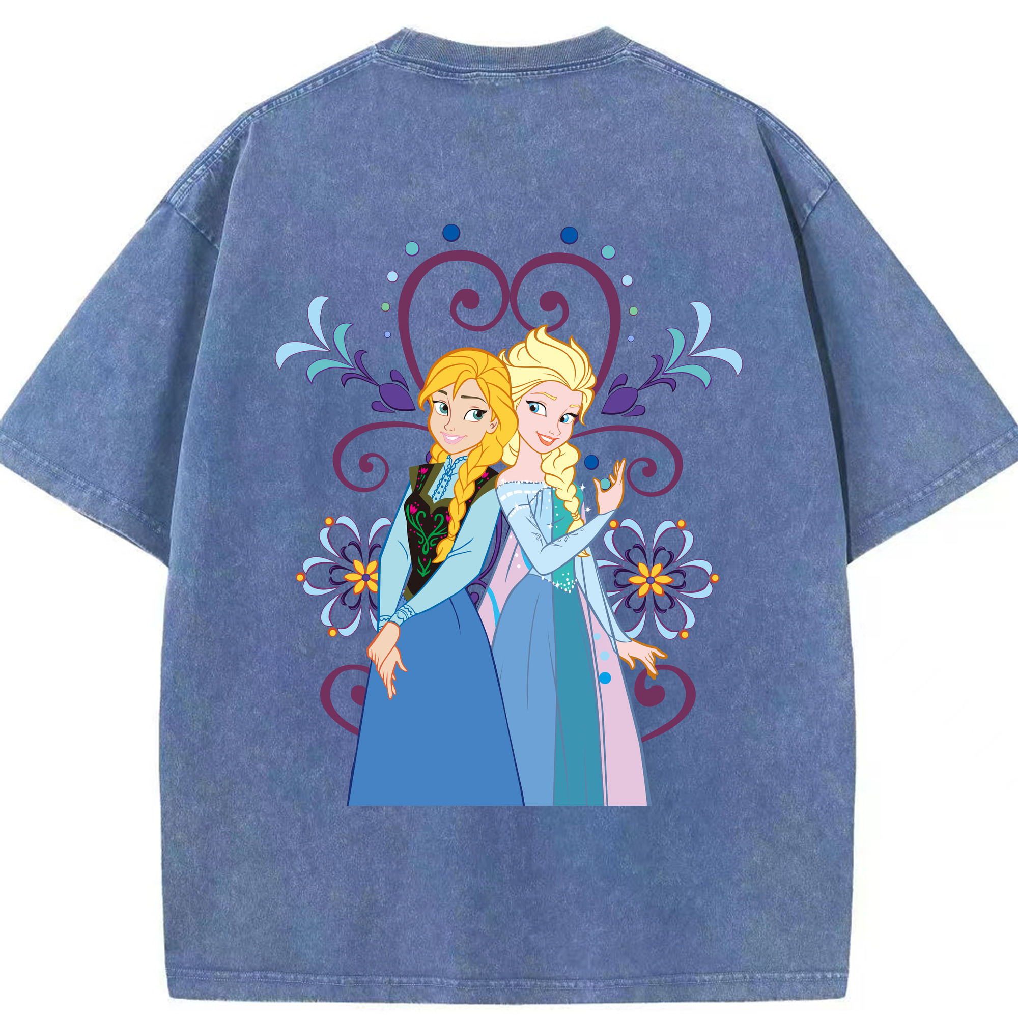 （画像用） アナと雪の女王 アンナ エルサ Frozen Anna Elsa 綿100% ヴィンテージ風 半袖Tシャツ（背面プリント）
