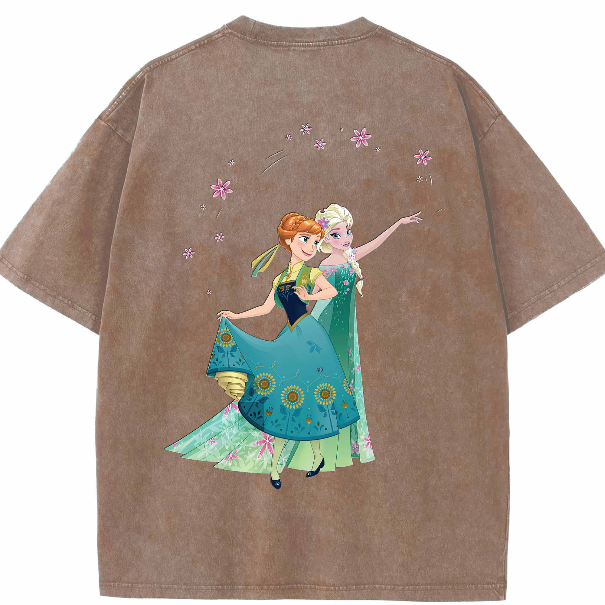 （画像用） アナと雪の女王 アンナ エルサ Frozen Anna Elsa 綿100% ヴィンテージ風 半袖Tシャツ（背面プリント）