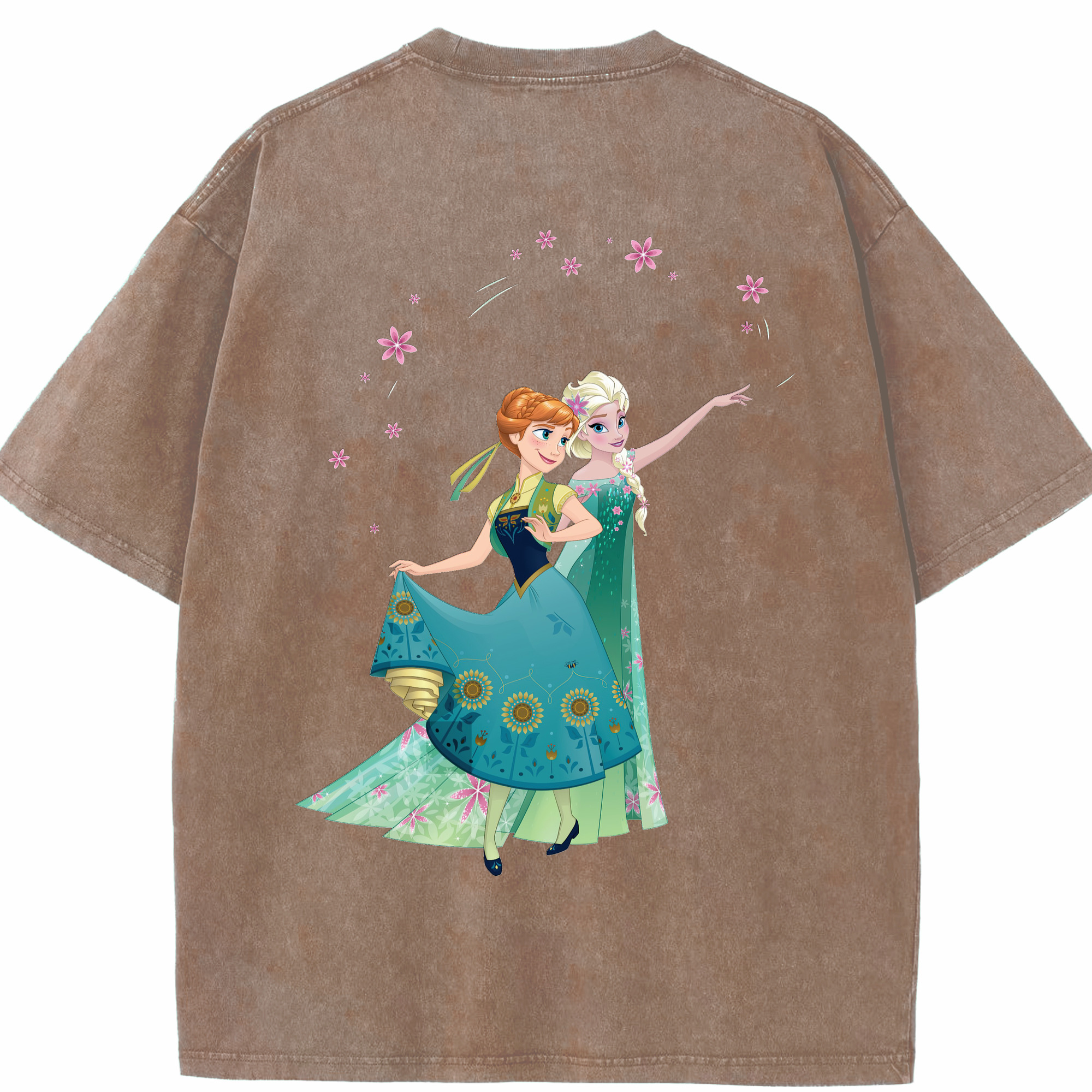 （画像用） アナと雪の女王 アンナ エルサ Frozen Anna Elsa 綿100% ヴィンテージ風 半袖Tシャツ（背面プリント）