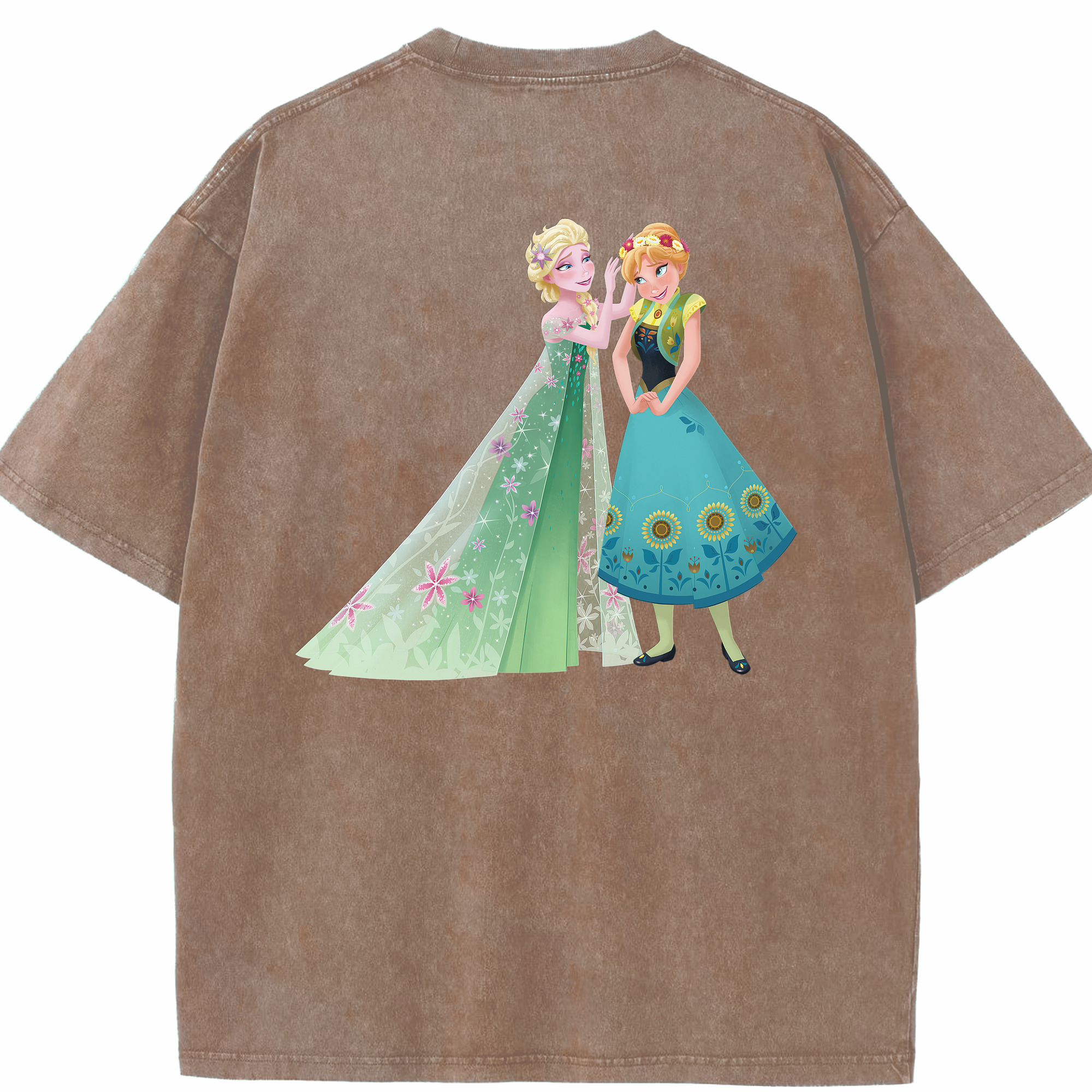 （画像用） アナと雪の女王 アンナ エルサ Frozen Anna Elsa 綿100% ヴィンテージ風 半袖Tシャツ（背面プリント）