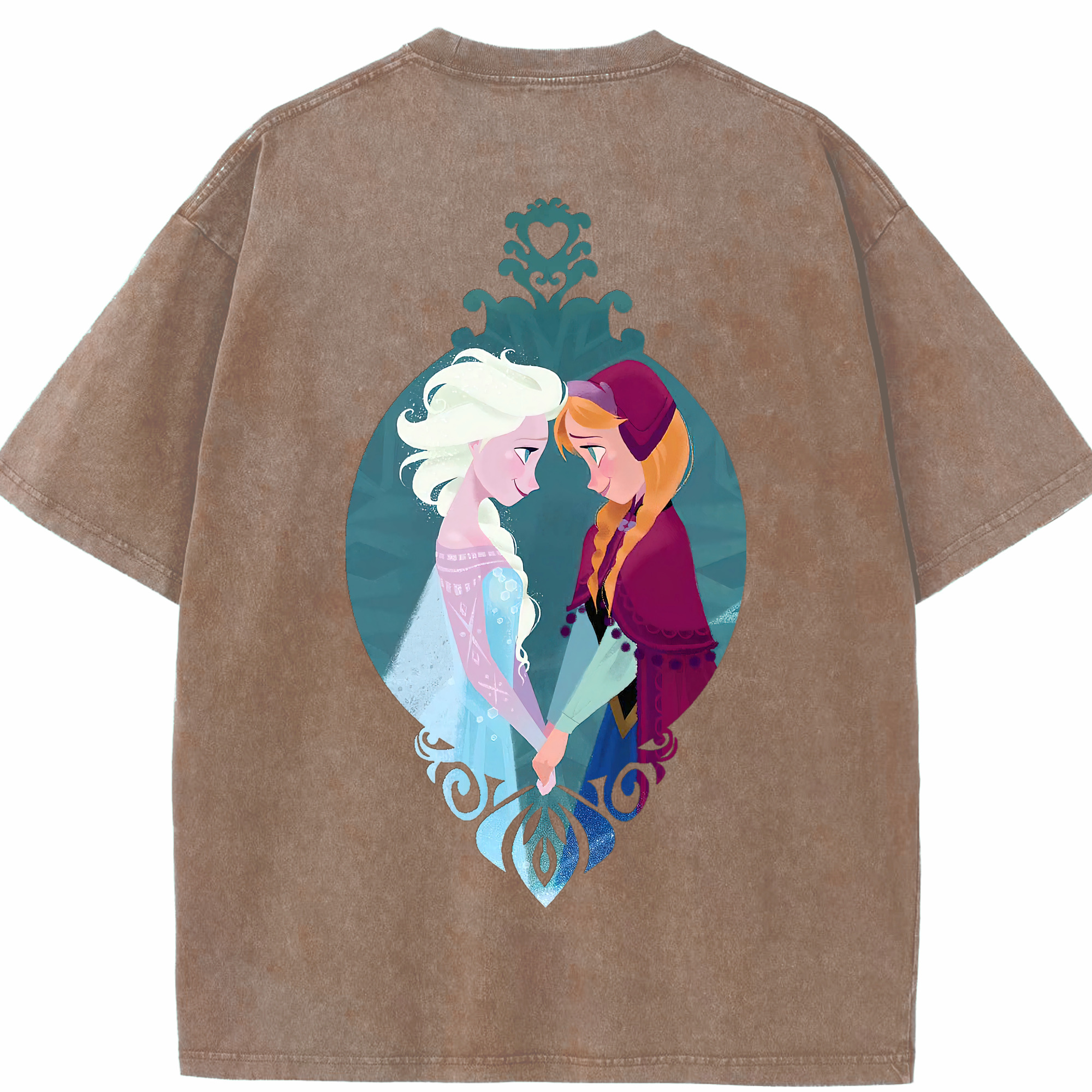 （画像用） アナと雪の女王 アンナ エルサ Frozen Anna Elsa 綿100% ヴィンテージ風 半袖Tシャツ（背面プリント）