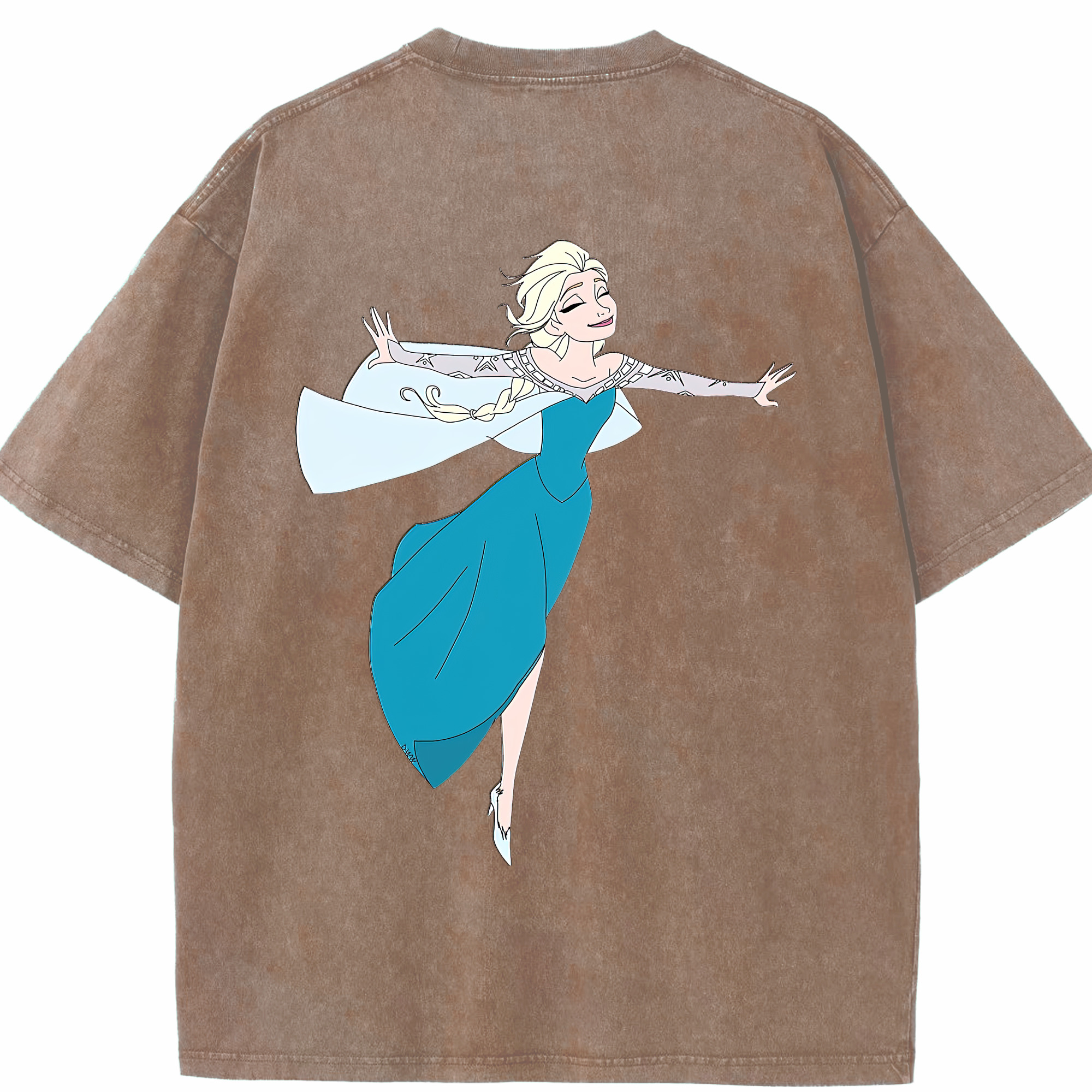 （画像用） アナと雪の女王 アンナ エルサ Frozen Anna Elsa 綿100% ヴィンテージ風 半袖Tシャツ（背面プリント）