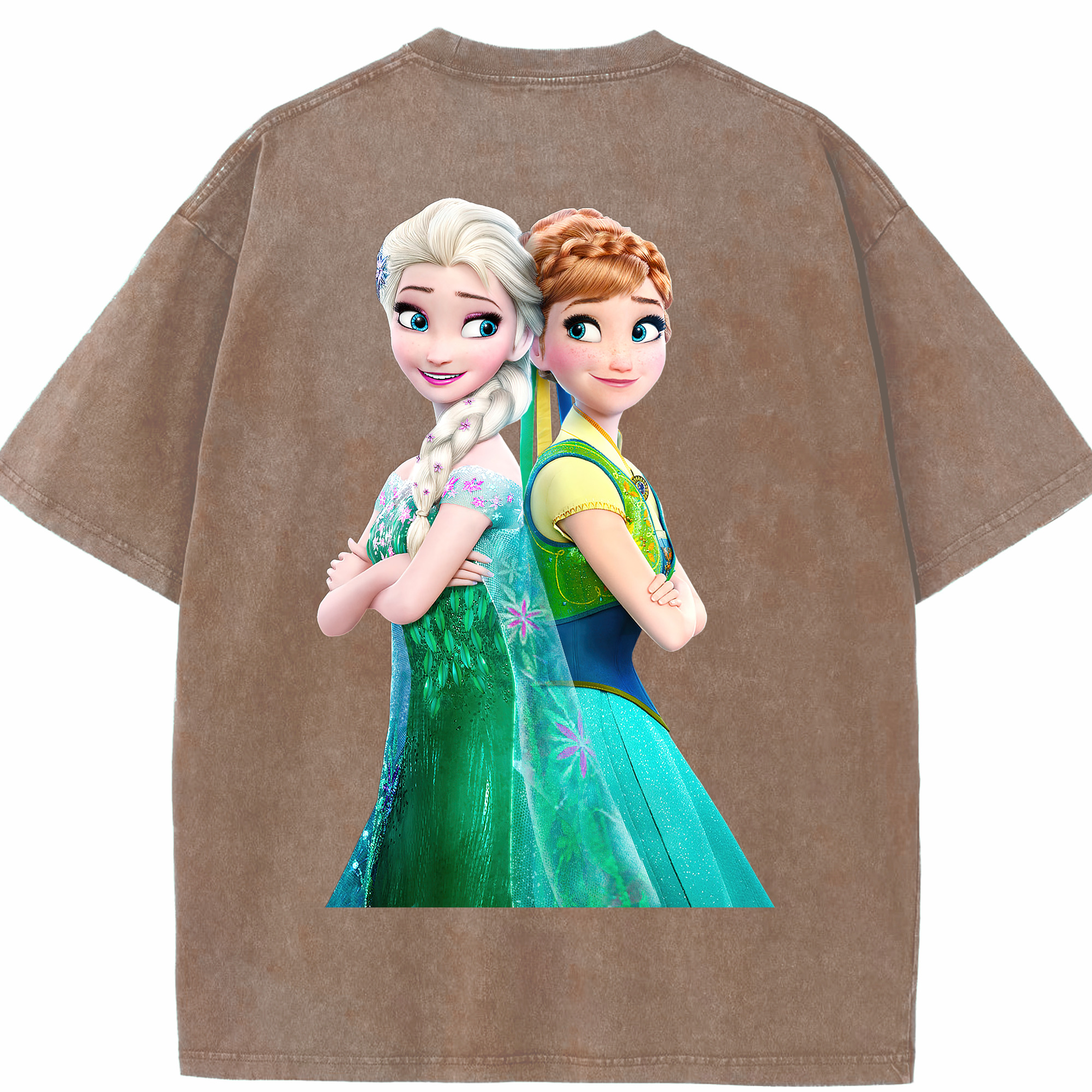 （画像用） アナと雪の女王 アンナ エルサ Frozen Anna Elsa 綿100% ヴィンテージ風 半袖Tシャツ（背面プリント）