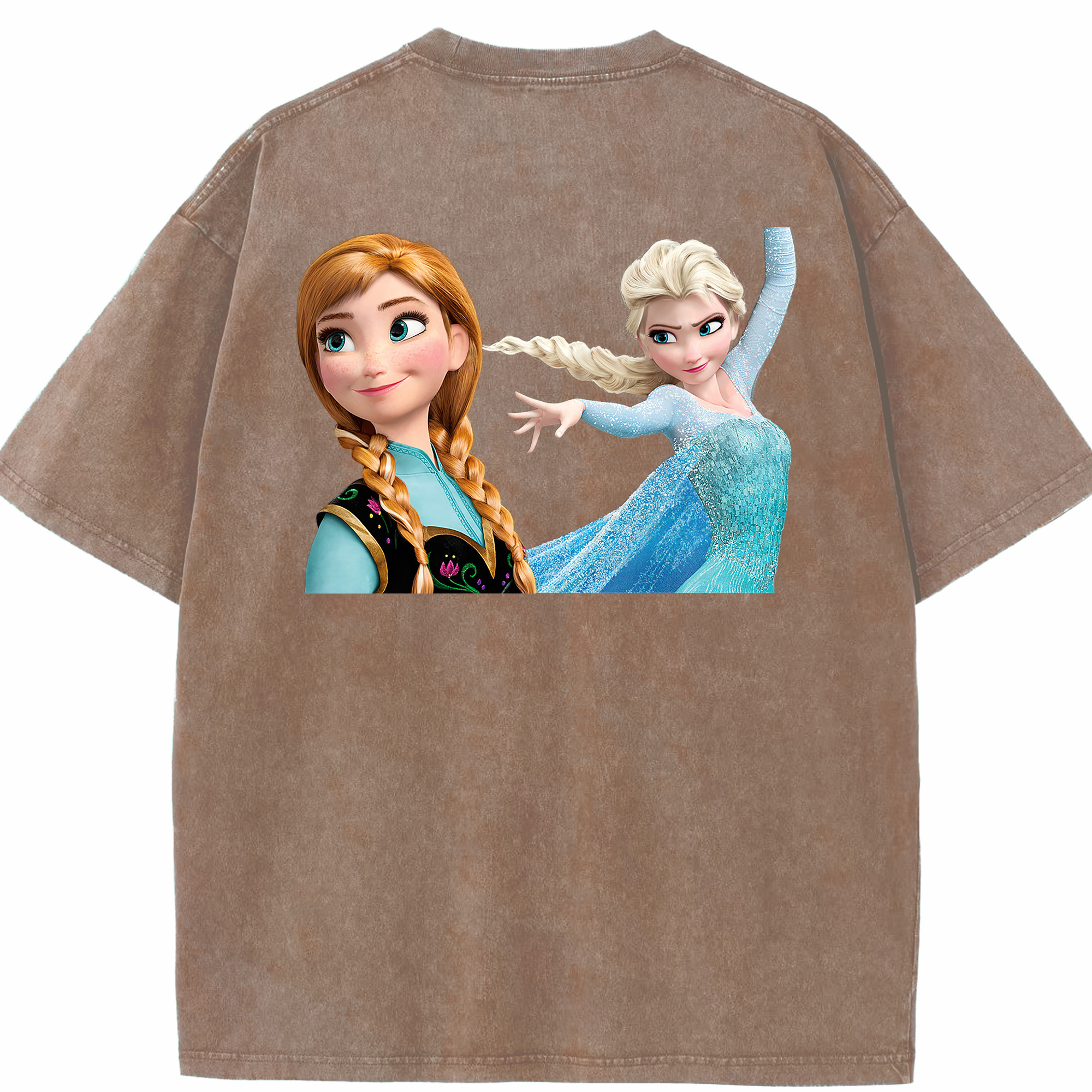 （画像用） アナと雪の女王 アンナ エルサ Frozen Anna Elsa 綿100% ヴィンテージ風 半袖Tシャツ（背面プリント）