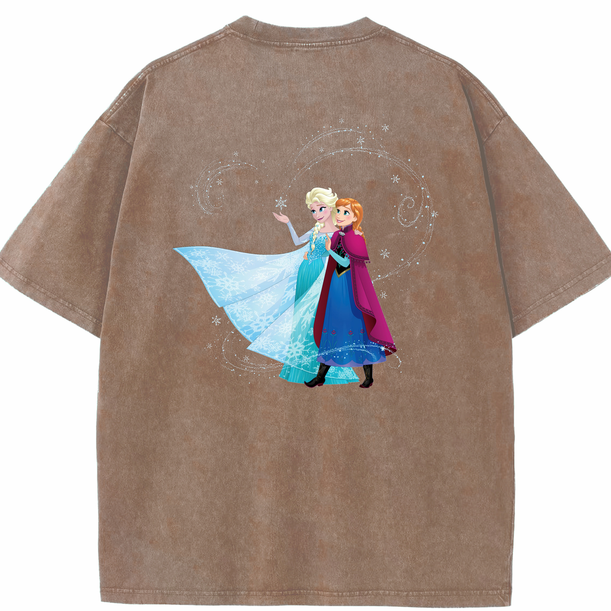 （画像用） アナと雪の女王 アンナ エルサ Frozen Anna Elsa 綿100% ヴィンテージ風 半袖Tシャツ（背面プリント）