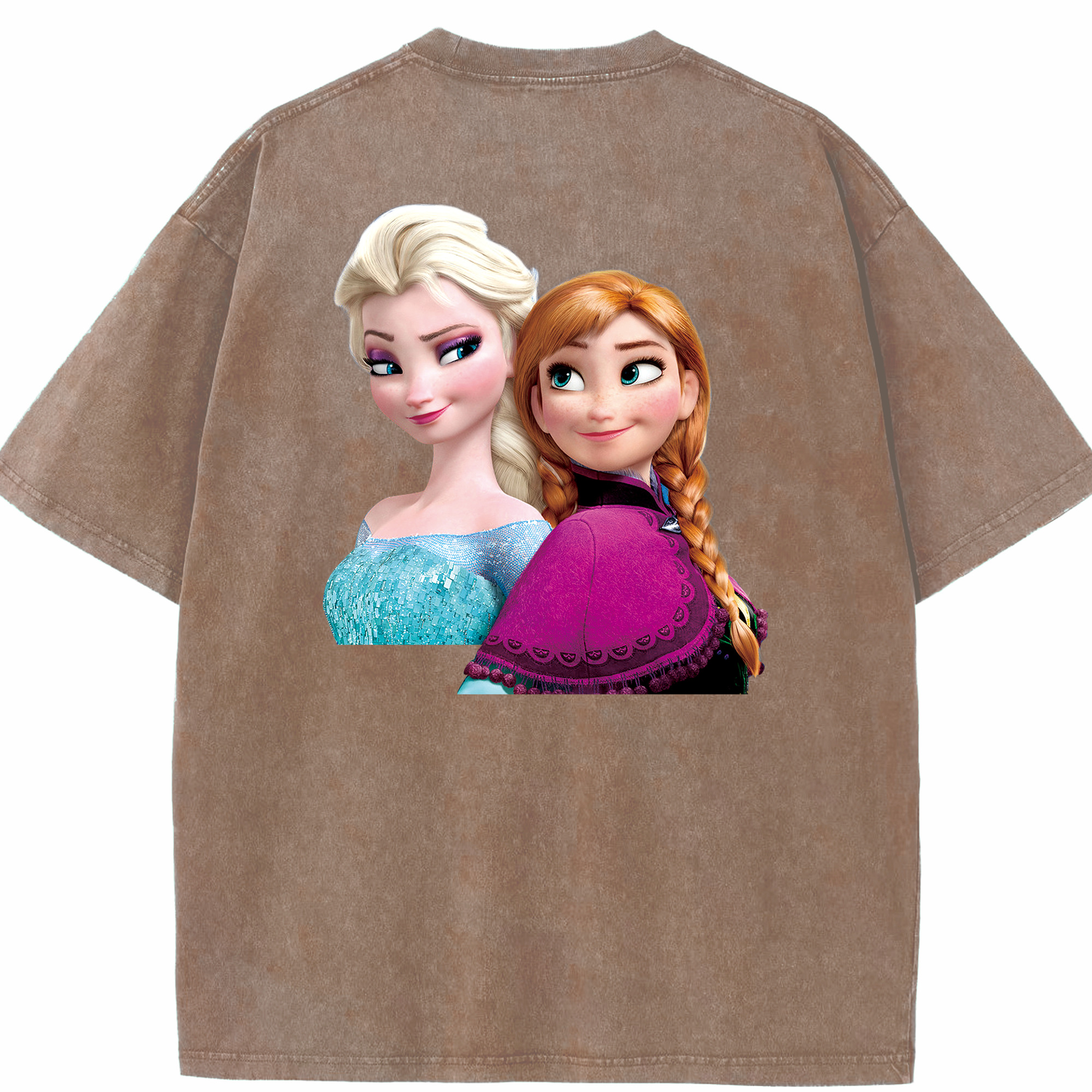 （画像用） アナと雪の女王 アンナ エルサ Frozen Anna Elsa 綿100% ヴィンテージ風 半袖Tシャツ（背面プリント）