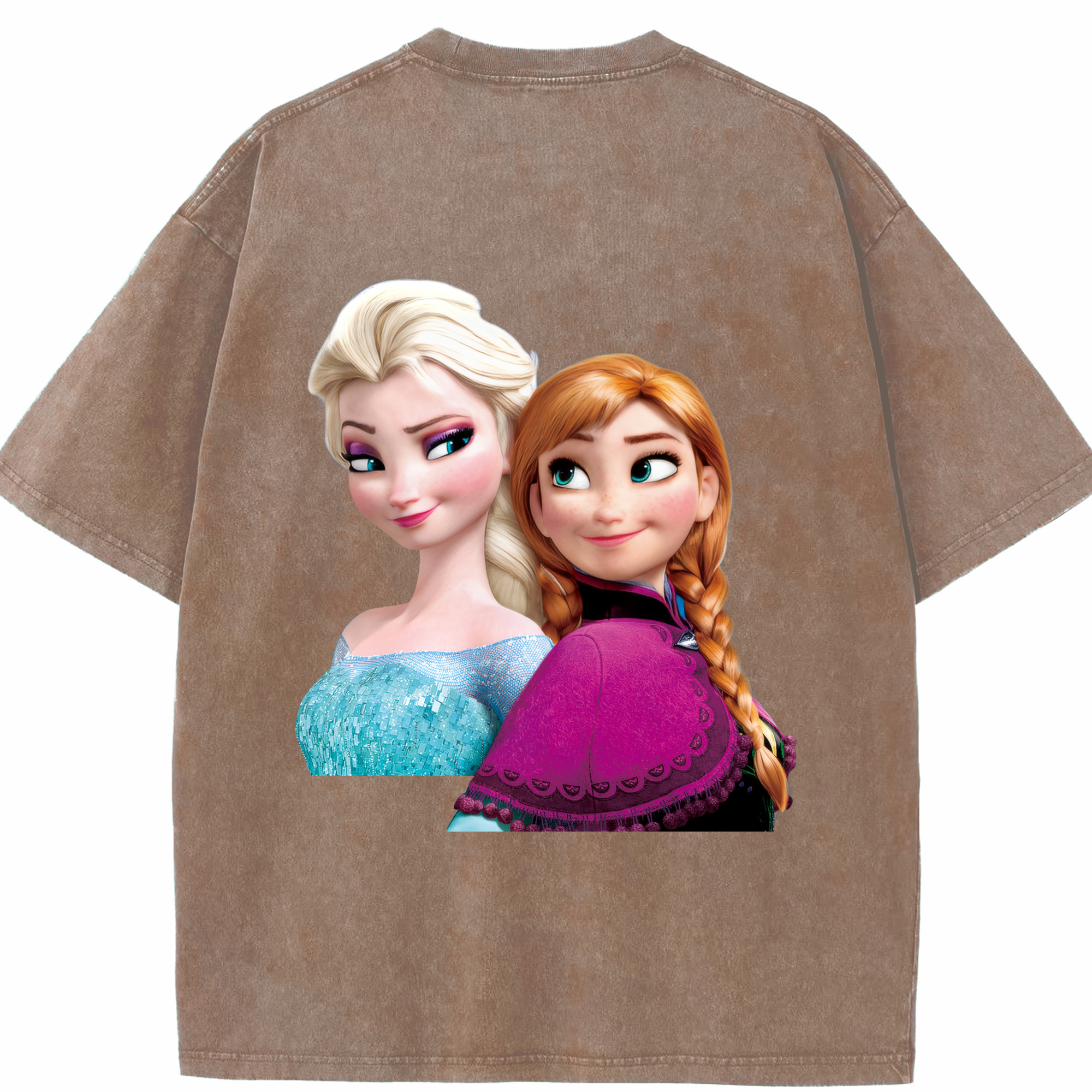 （画像用） アナと雪の女王 アンナ エルサ Frozen Anna Elsa 綿100% ヴィンテージ風 半袖Tシャツ（背面プリント）