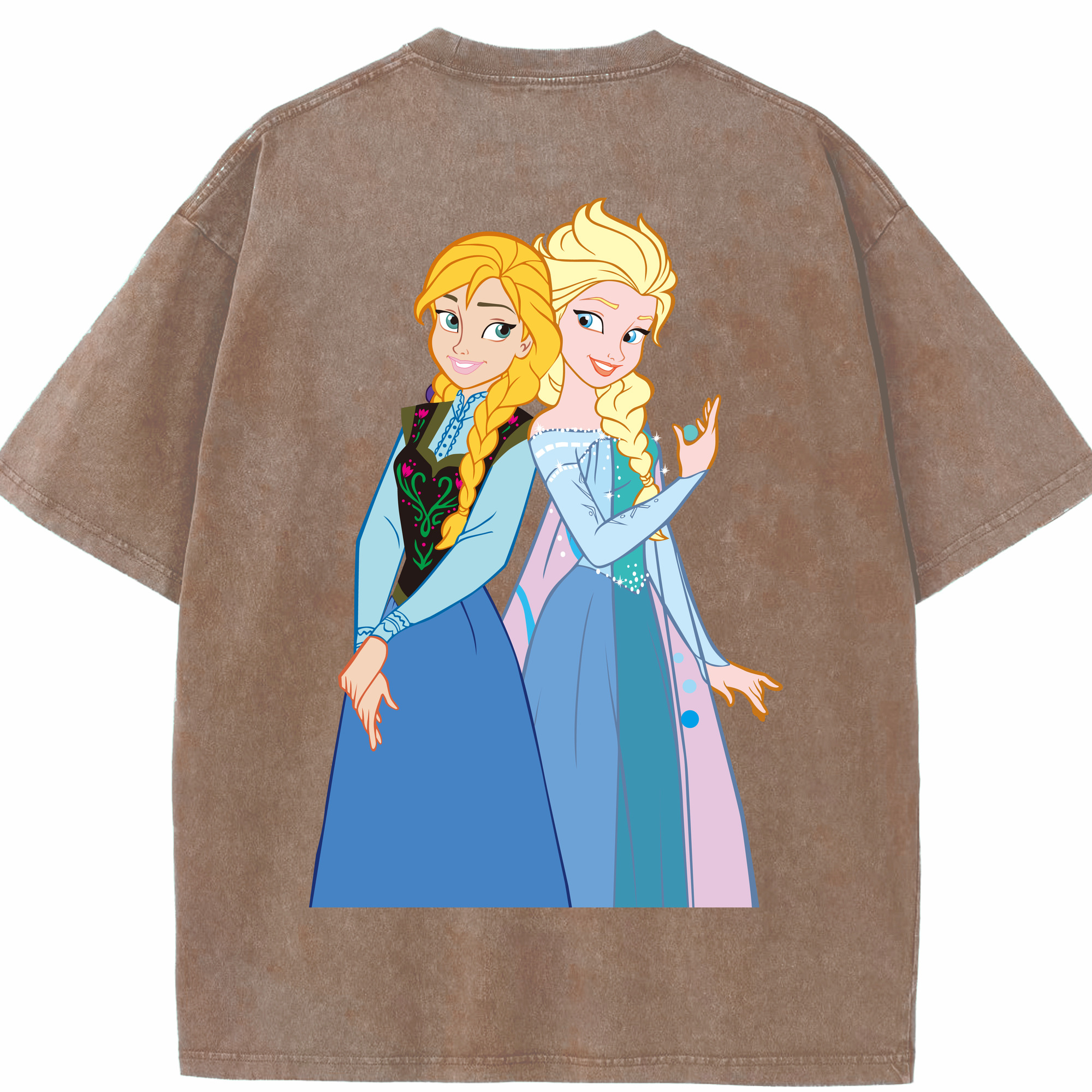（画像用） アナと雪の女王 アンナ エルサ Frozen Anna Elsa 綿100% ヴィンテージ風 半袖Tシャツ（背面プリント）