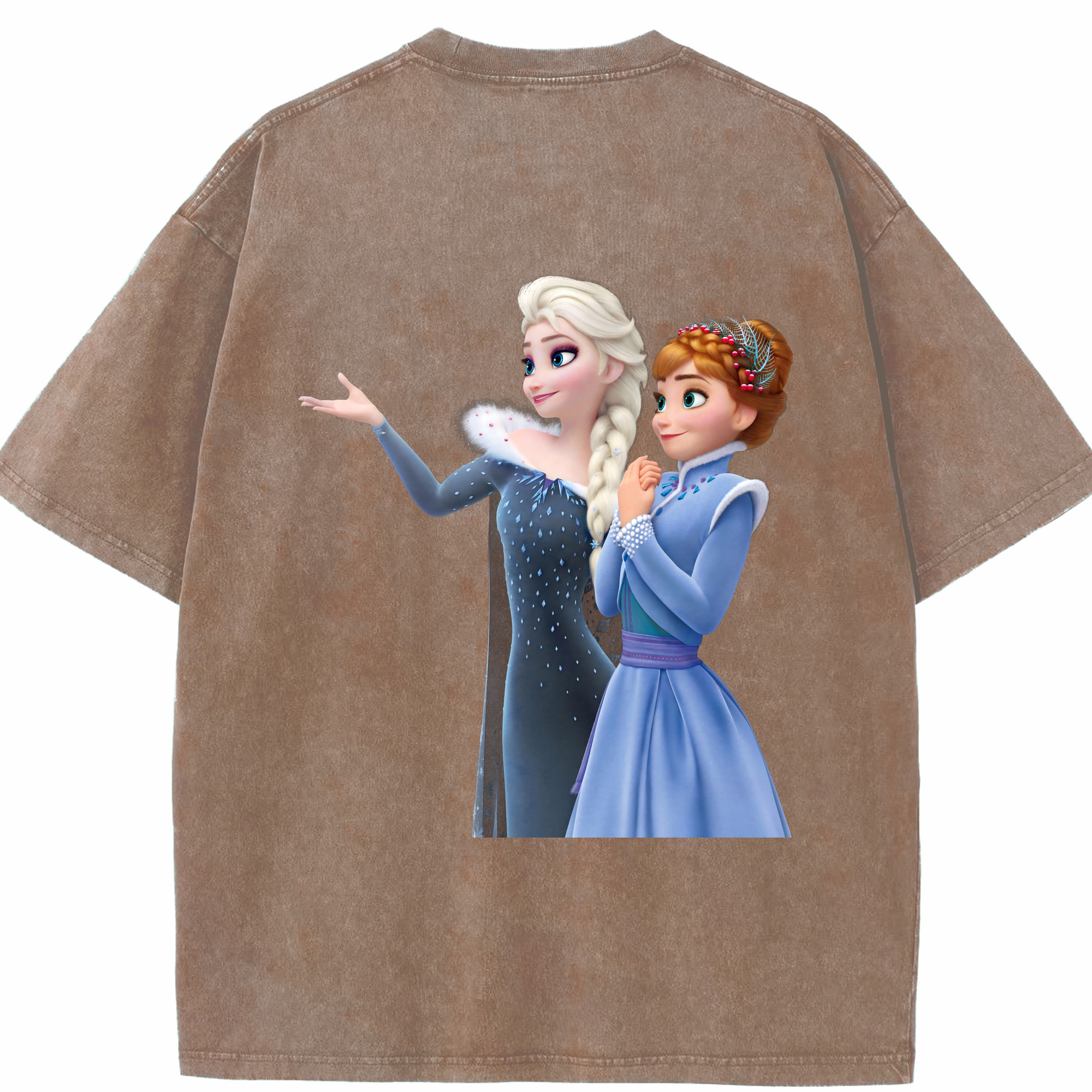 （画像用） アナと雪の女王 アンナ エルサ Frozen Anna Elsa 綿100% ヴィンテージ風 半袖Tシャツ（背面プリント）