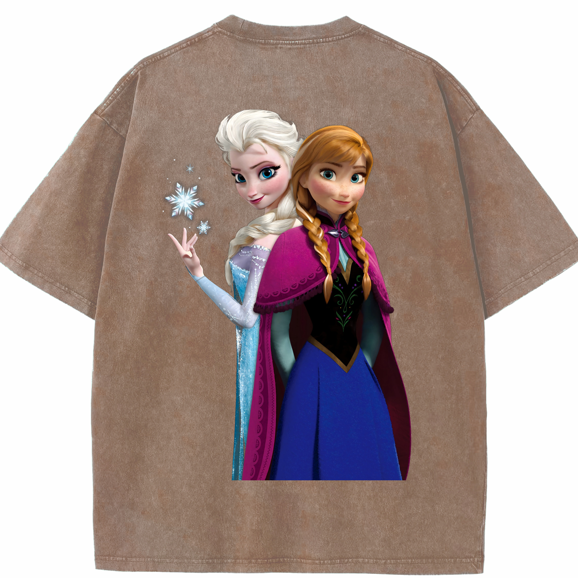 （画像用） アナと雪の女王 アンナ エルサ Frozen Anna Elsa 綿100% ヴィンテージ風 半袖Tシャツ（背面プリント）