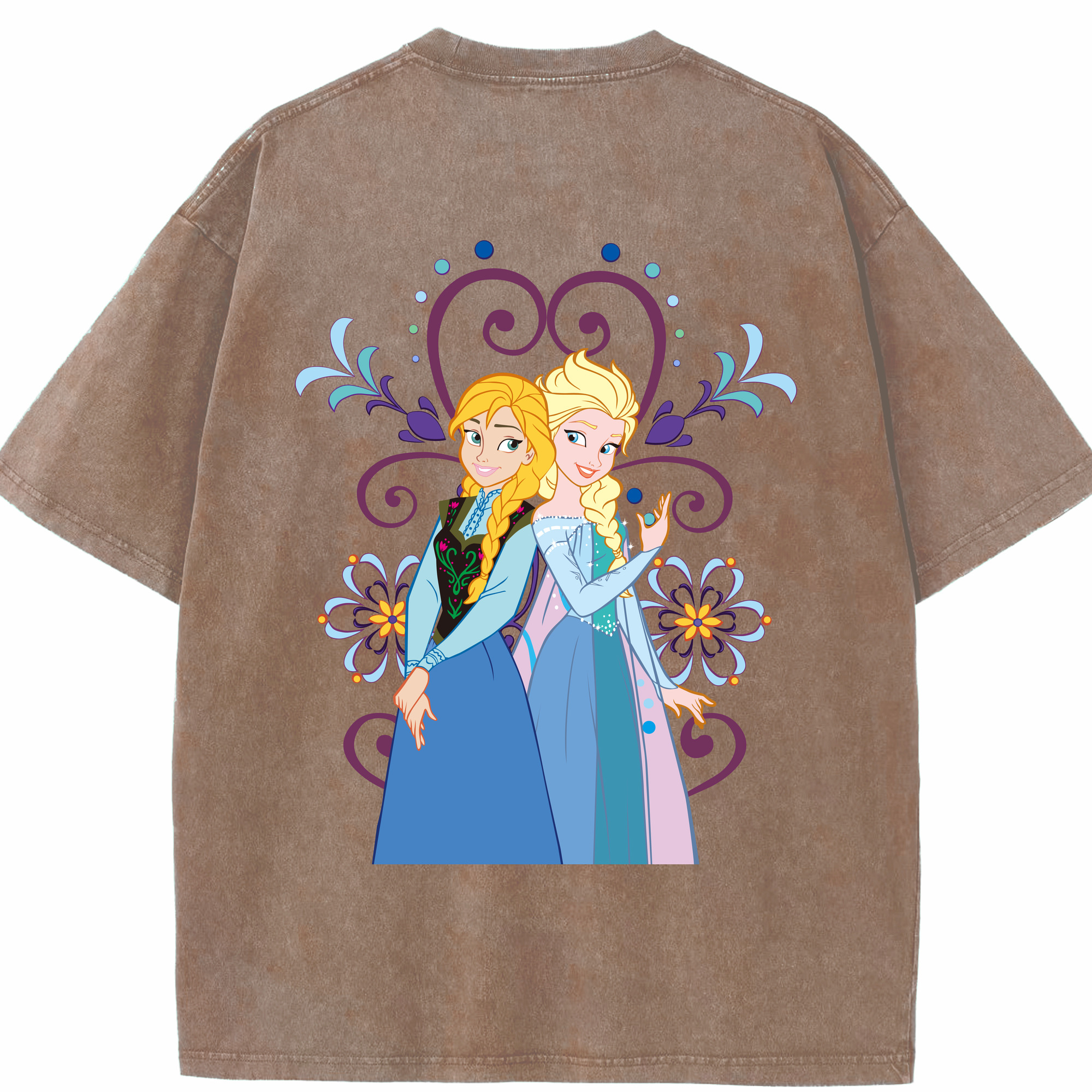 （画像用） アナと雪の女王 アンナ エルサ Frozen Anna Elsa 綿100% ヴィンテージ風 半袖Tシャツ（背面プリント）