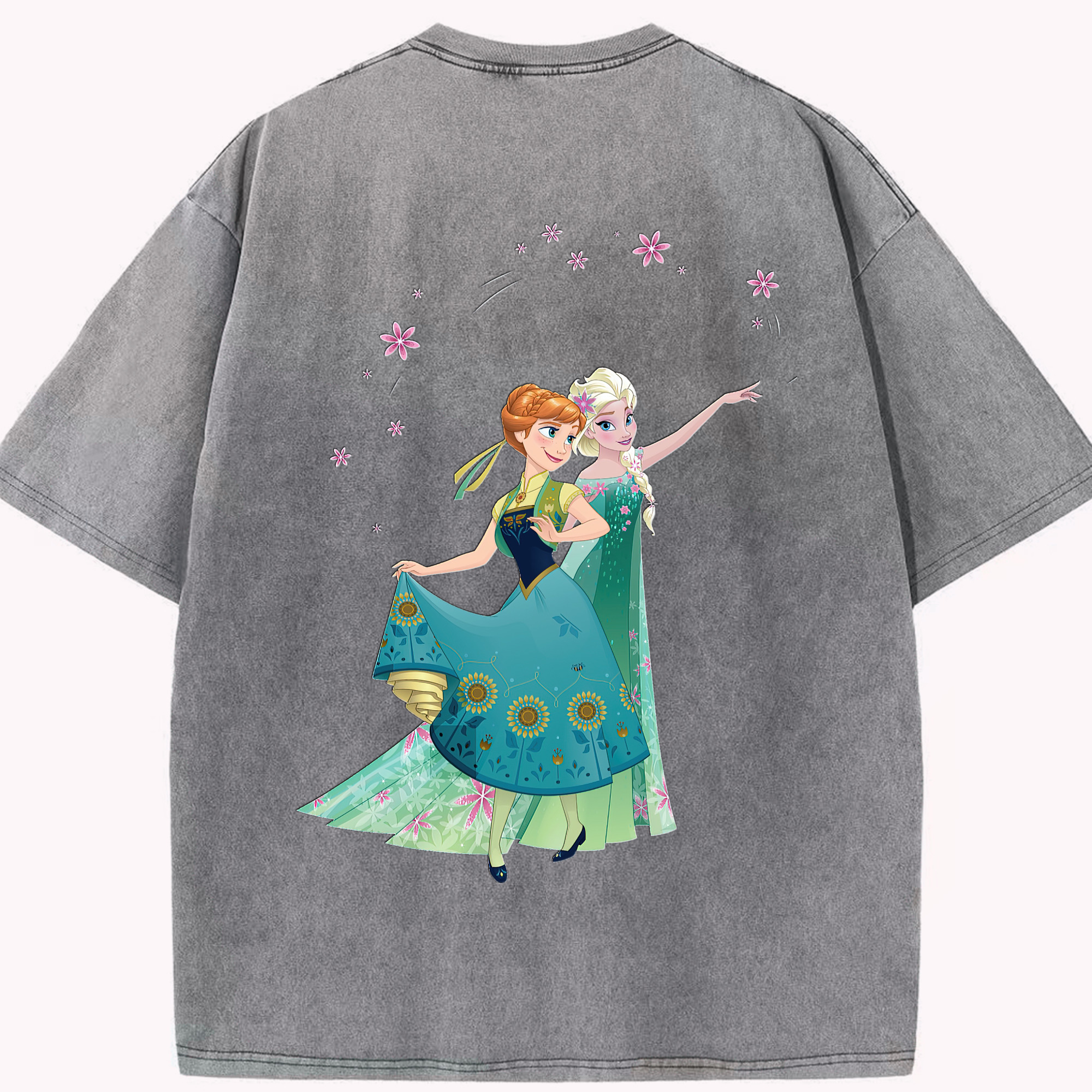 （画像用） アナと雪の女王 アンナ エルサ Frozen Anna Elsa 綿100% ヴィンテージ風 半袖Tシャツ（背面プリント）