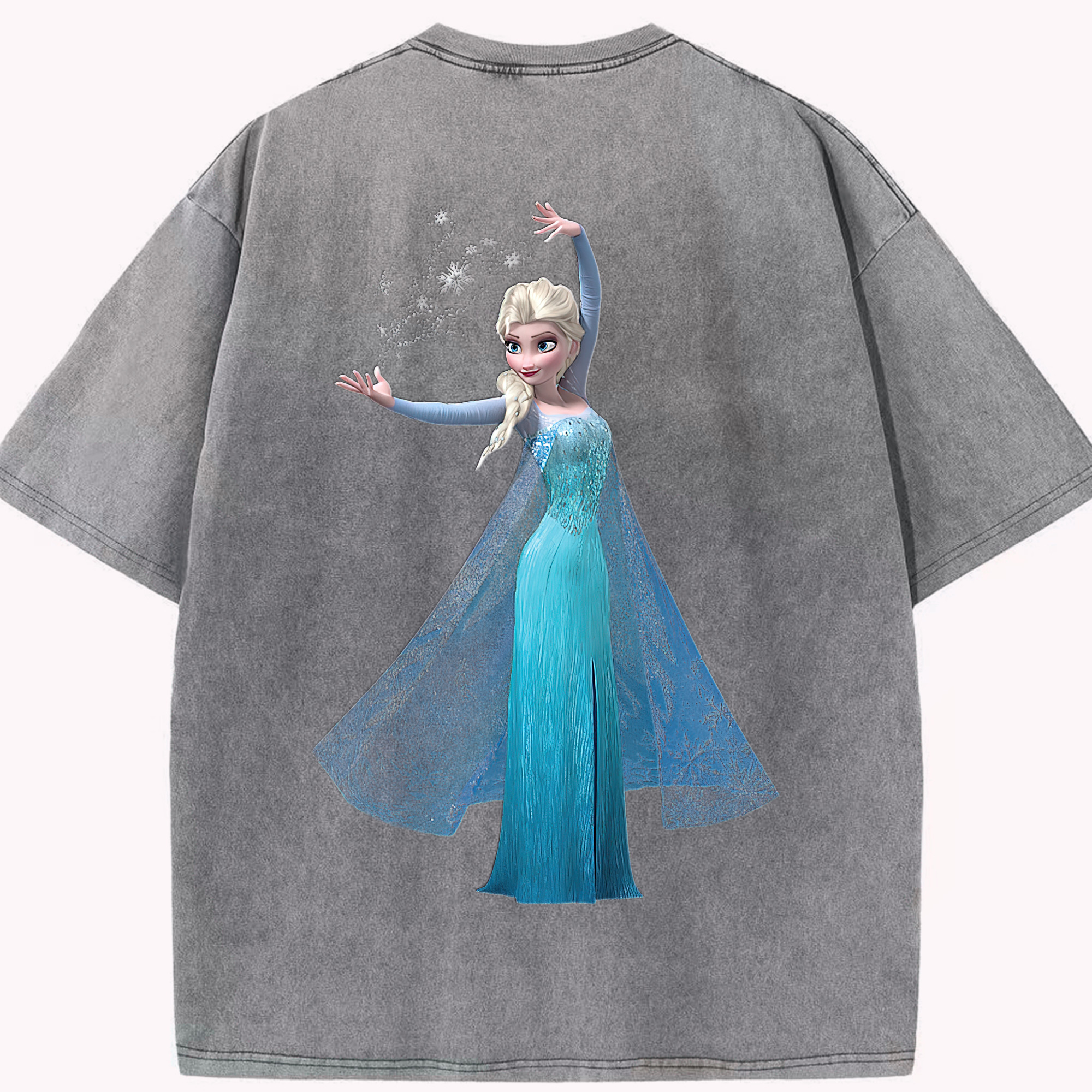 （画像用） アナと雪の女王 アンナ エルサ Frozen Anna Elsa 綿100% ヴィンテージ風 半袖Tシャツ（背面プリント）