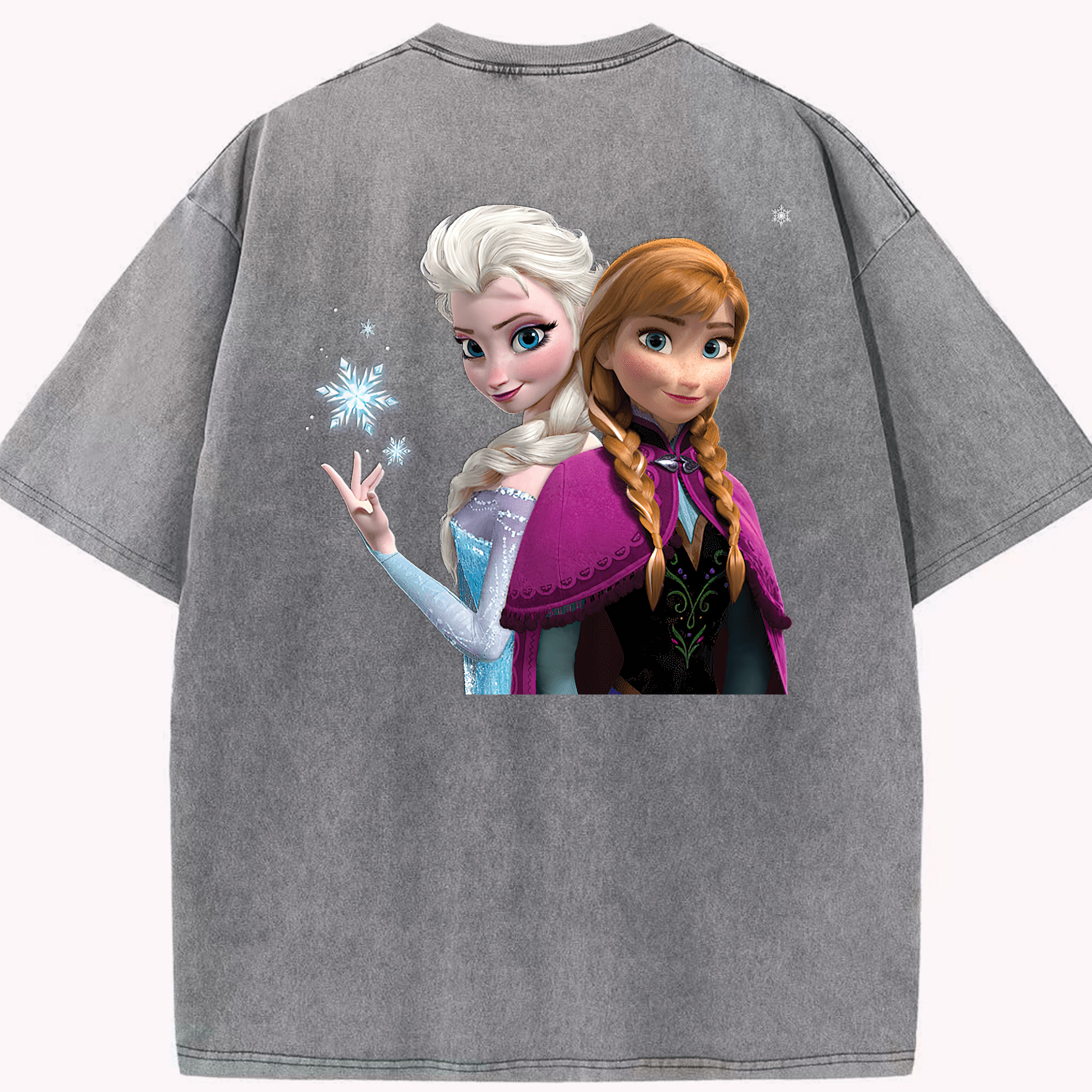 （画像用） アナと雪の女王 アンナ エルサ Frozen Anna Elsa 綿100% ヴィンテージ風 半袖Tシャツ（背面プリント）