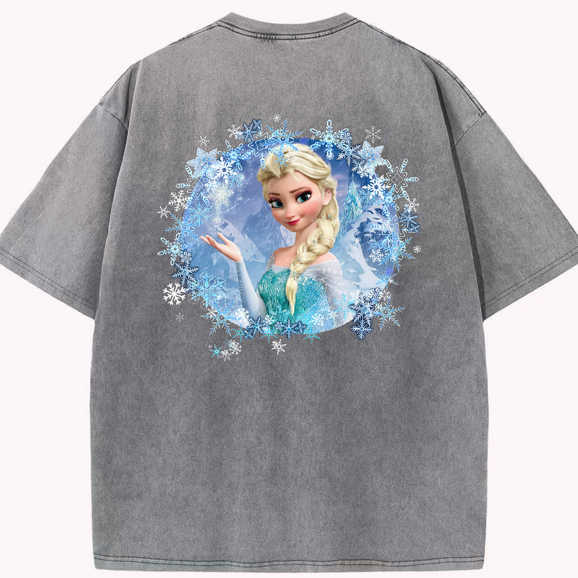 （画像用） アナと雪の女王 アンナ エルサ Frozen Anna Elsa 綿100% ヴィンテージ風 半袖Tシャツ（背面プリント）