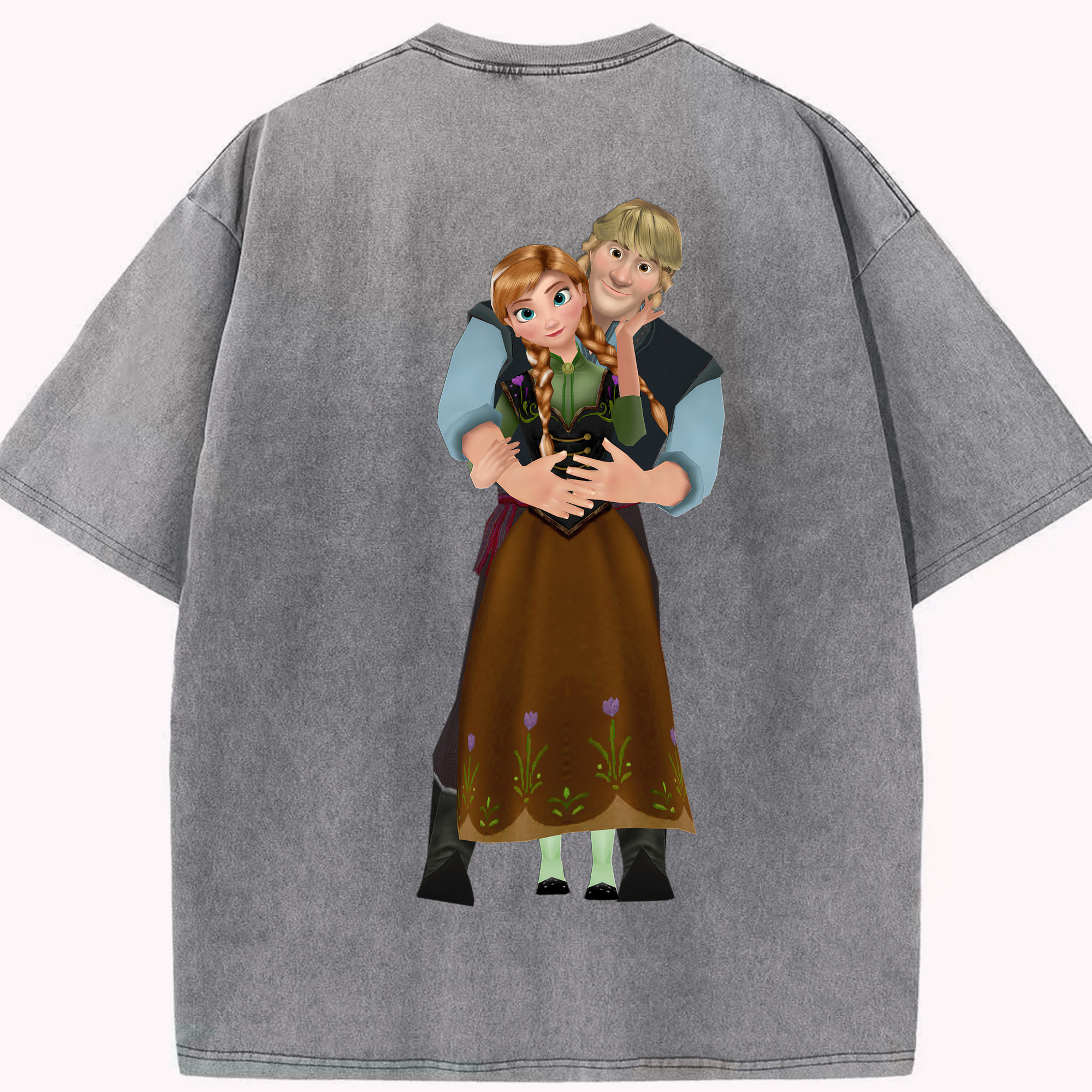 （画像用） アナと雪の女王 アンナ エルサ Frozen Anna Elsa 綿100% ヴィンテージ風 半袖Tシャツ（背面プリント）