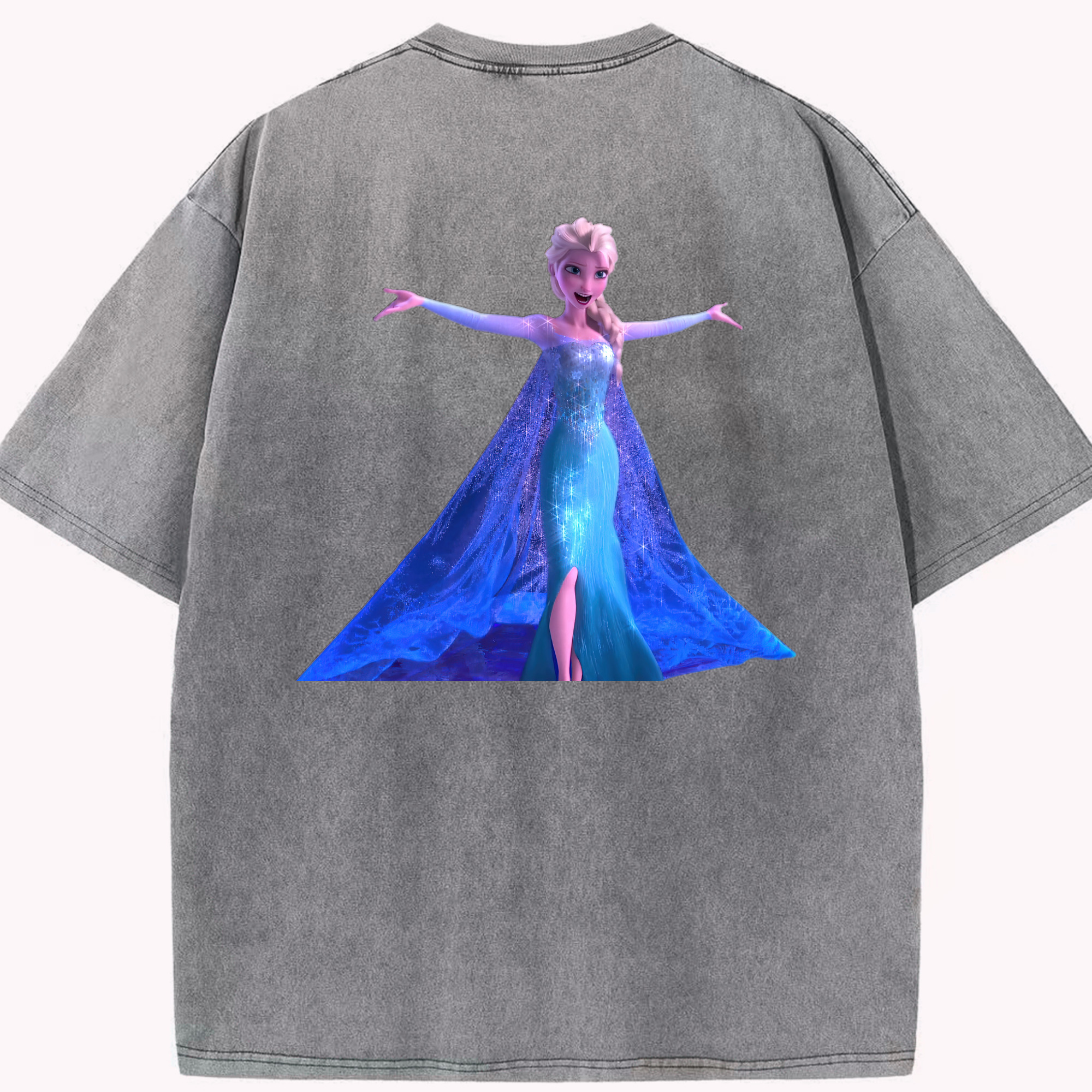 （画像用） アナと雪の女王 アンナ エルサ Frozen Anna Elsa 綿100% ヴィンテージ風 半袖Tシャツ（背面プリント）