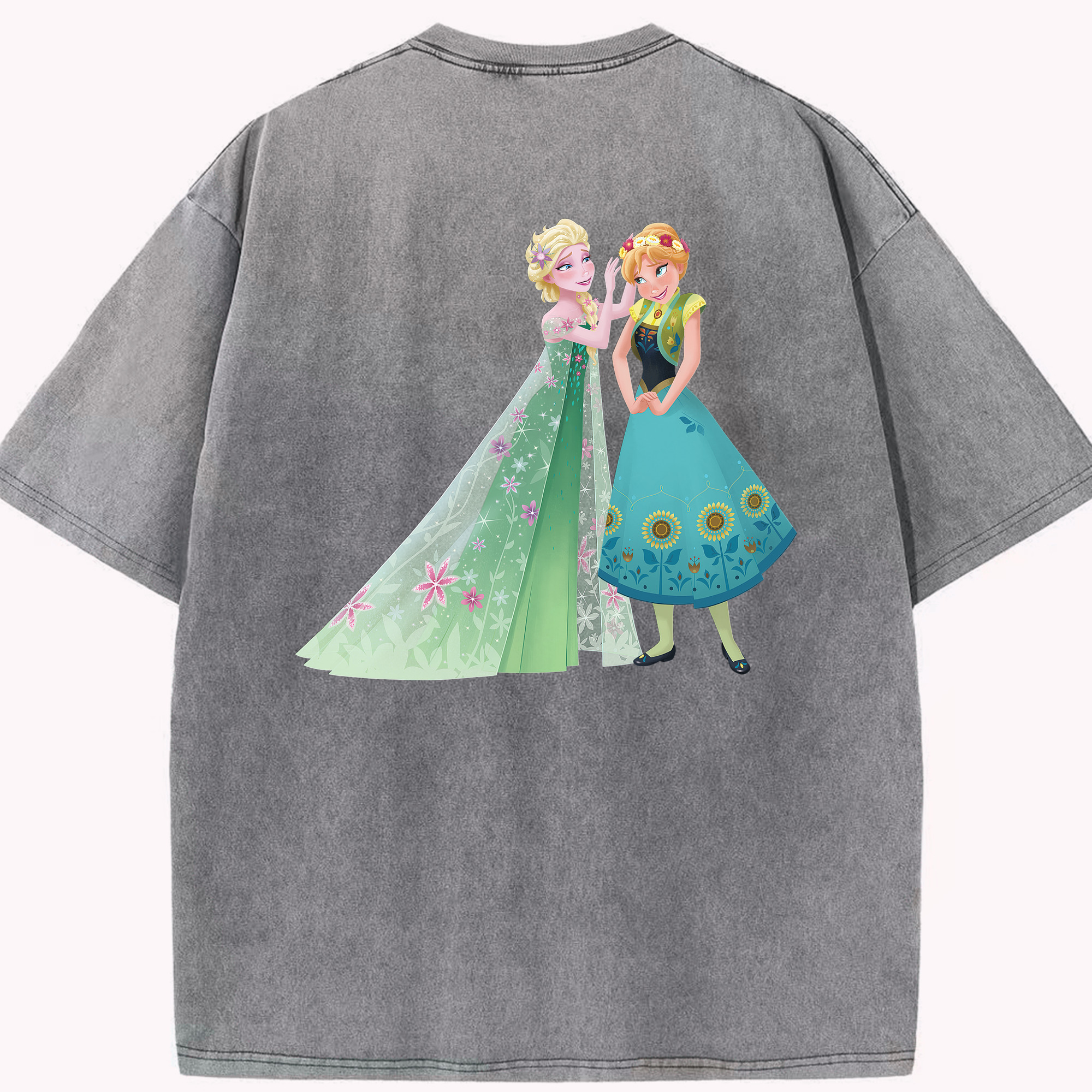 （画像用） アナと雪の女王 アンナ エルサ Frozen Anna Elsa 綿100% ヴィンテージ風 半袖Tシャツ（背面プリント）