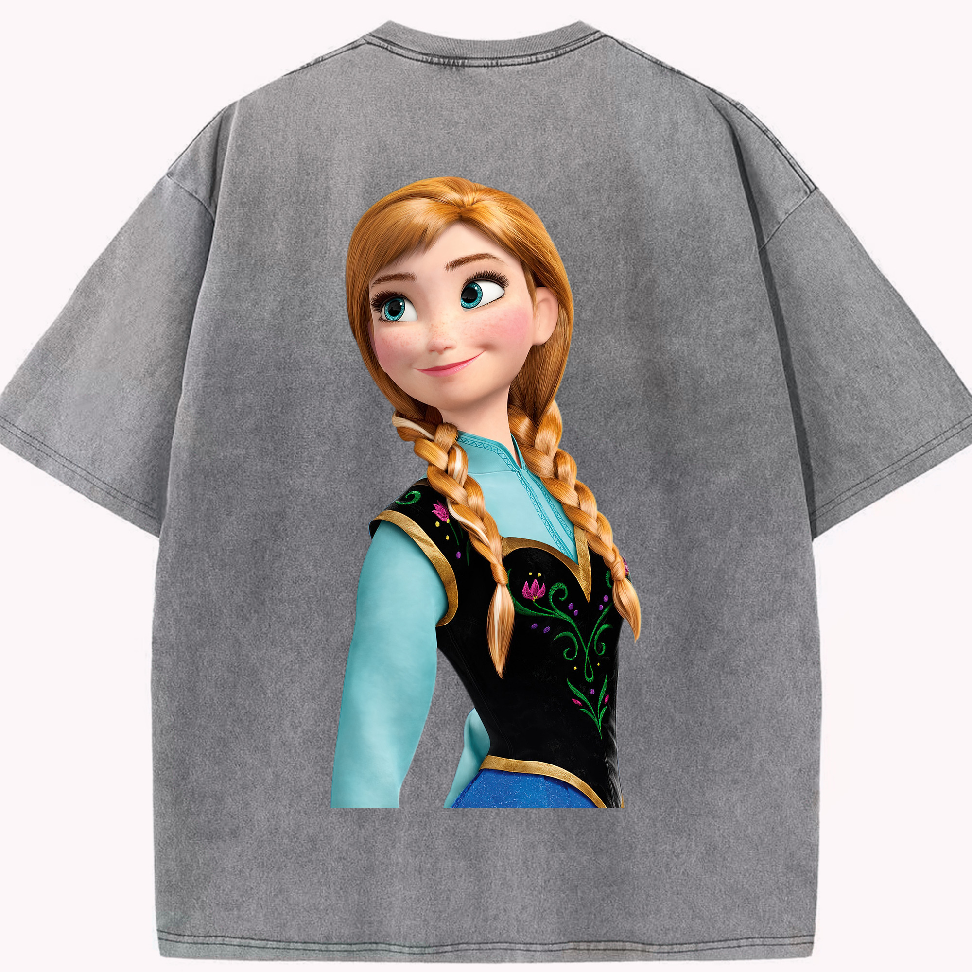 （画像用） アナと雪の女王 アンナ エルサ Frozen Anna Elsa 綿100% ヴィンテージ風 半袖Tシャツ（背面プリント）