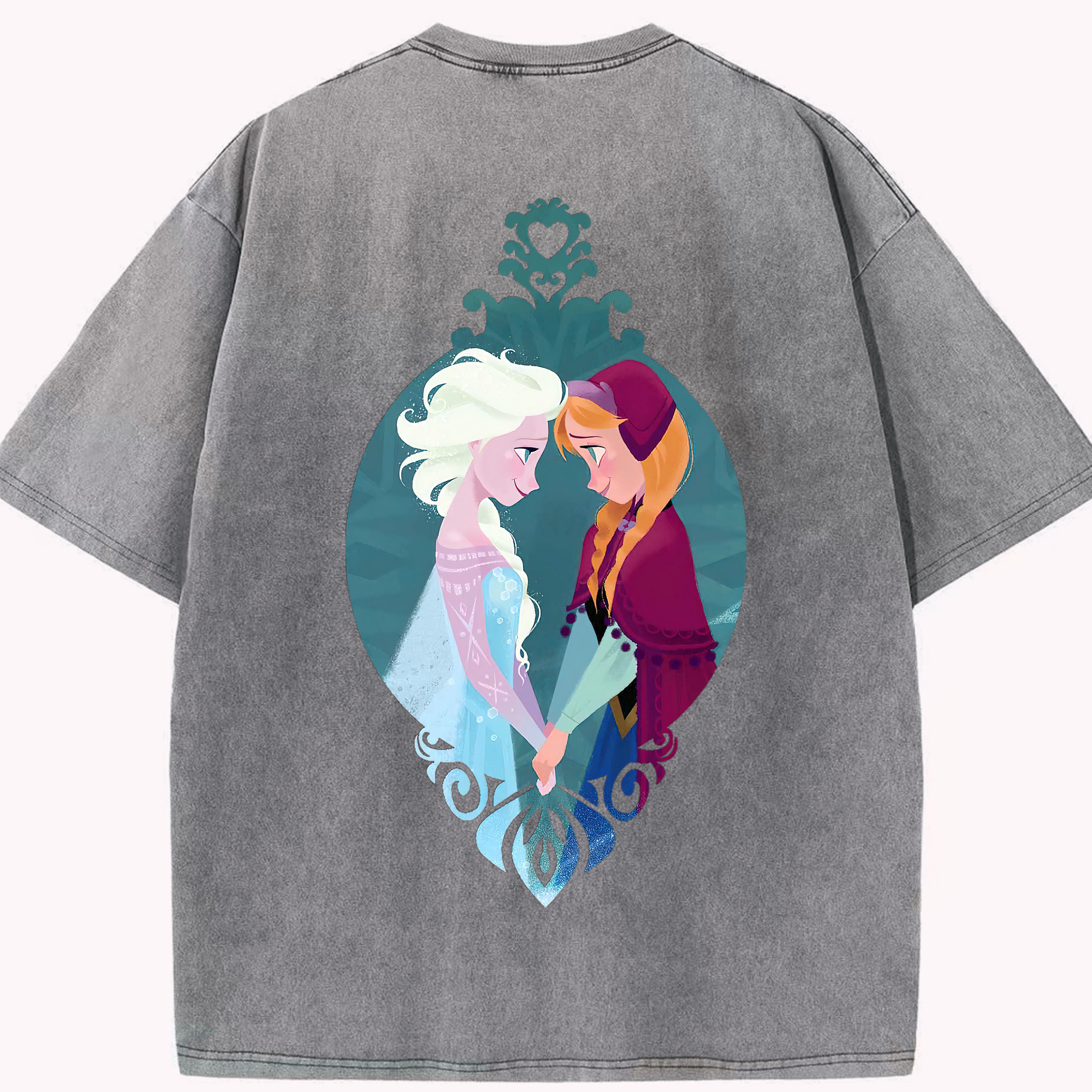 （画像用） アナと雪の女王 アンナ エルサ Frozen Anna Elsa 綿100% ヴィンテージ風 半袖Tシャツ（背面プリント）