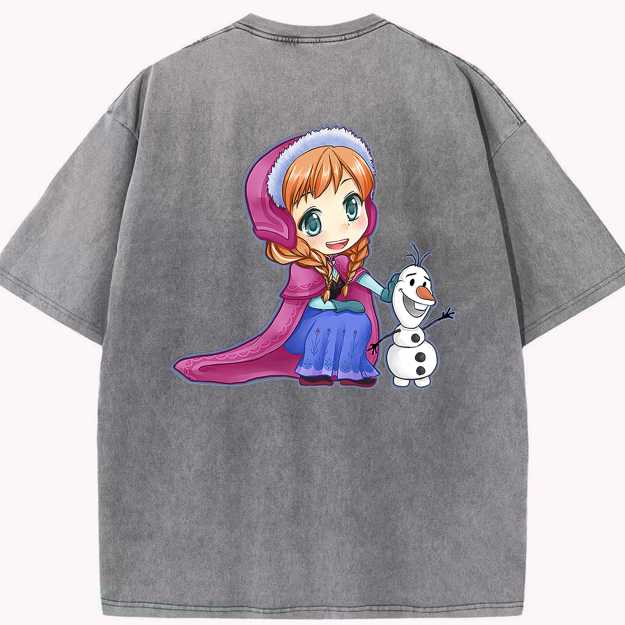 （画像用） アナと雪の女王 アンナ エルサ Frozen Anna Elsa 綿100% ヴィンテージ風 半袖Tシャツ（背面プリント）
