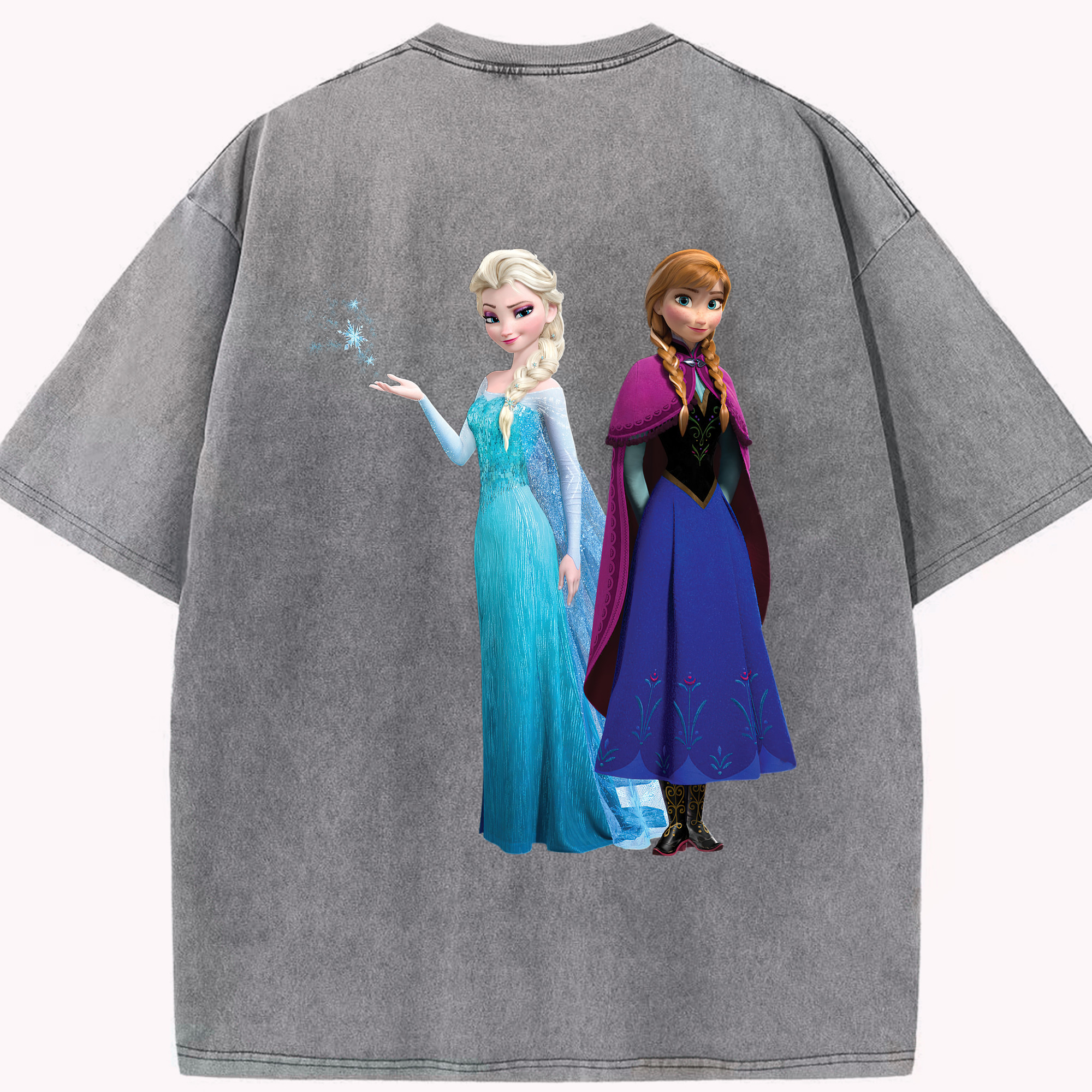 （画像用） アナと雪の女王 アンナ エルサ Frozen Anna Elsa 綿100% ヴィンテージ風 半袖Tシャツ（背面プリント）