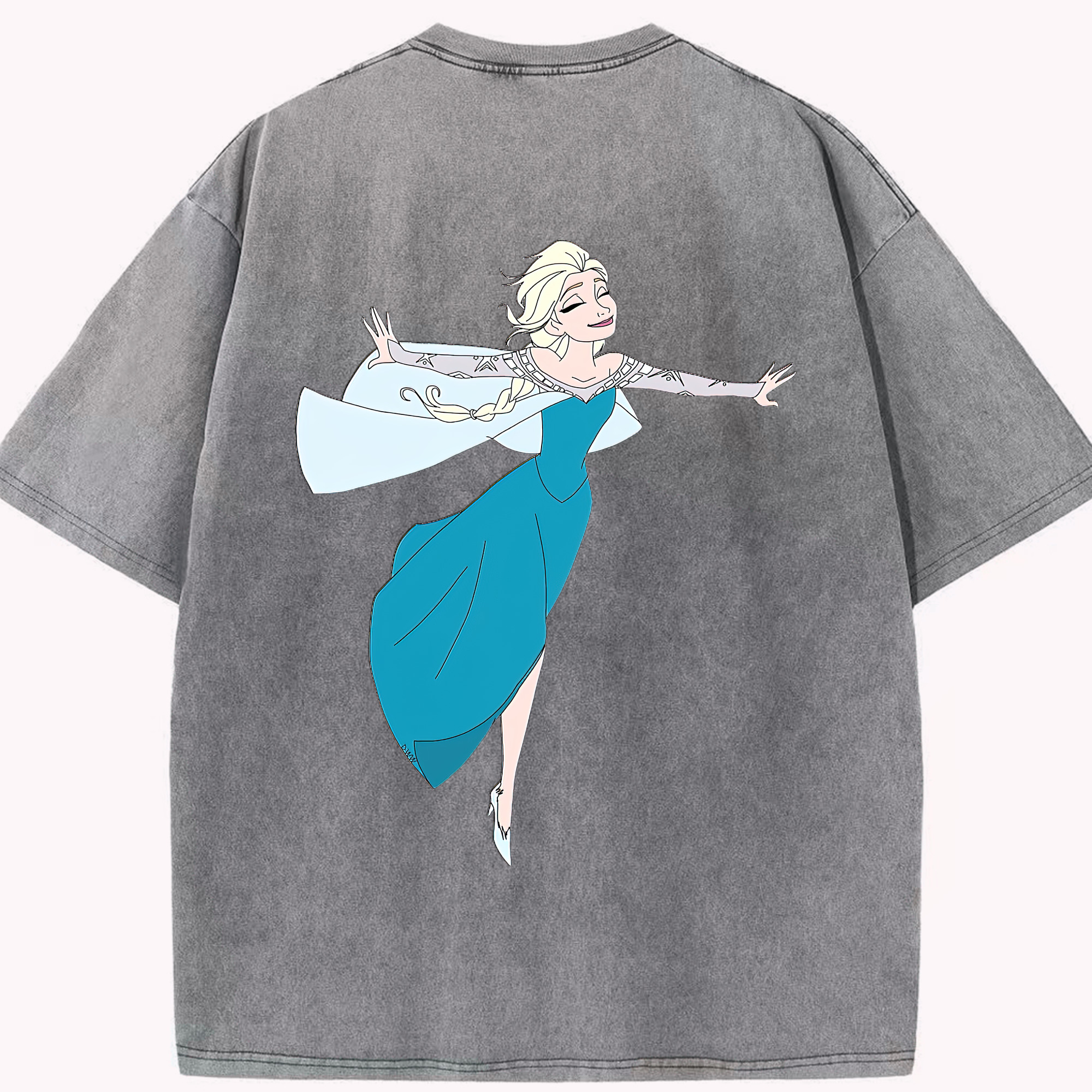 （画像用） アナと雪の女王 アンナ エルサ Frozen Anna Elsa 綿100% ヴィンテージ風 半袖Tシャツ（背面プリント）