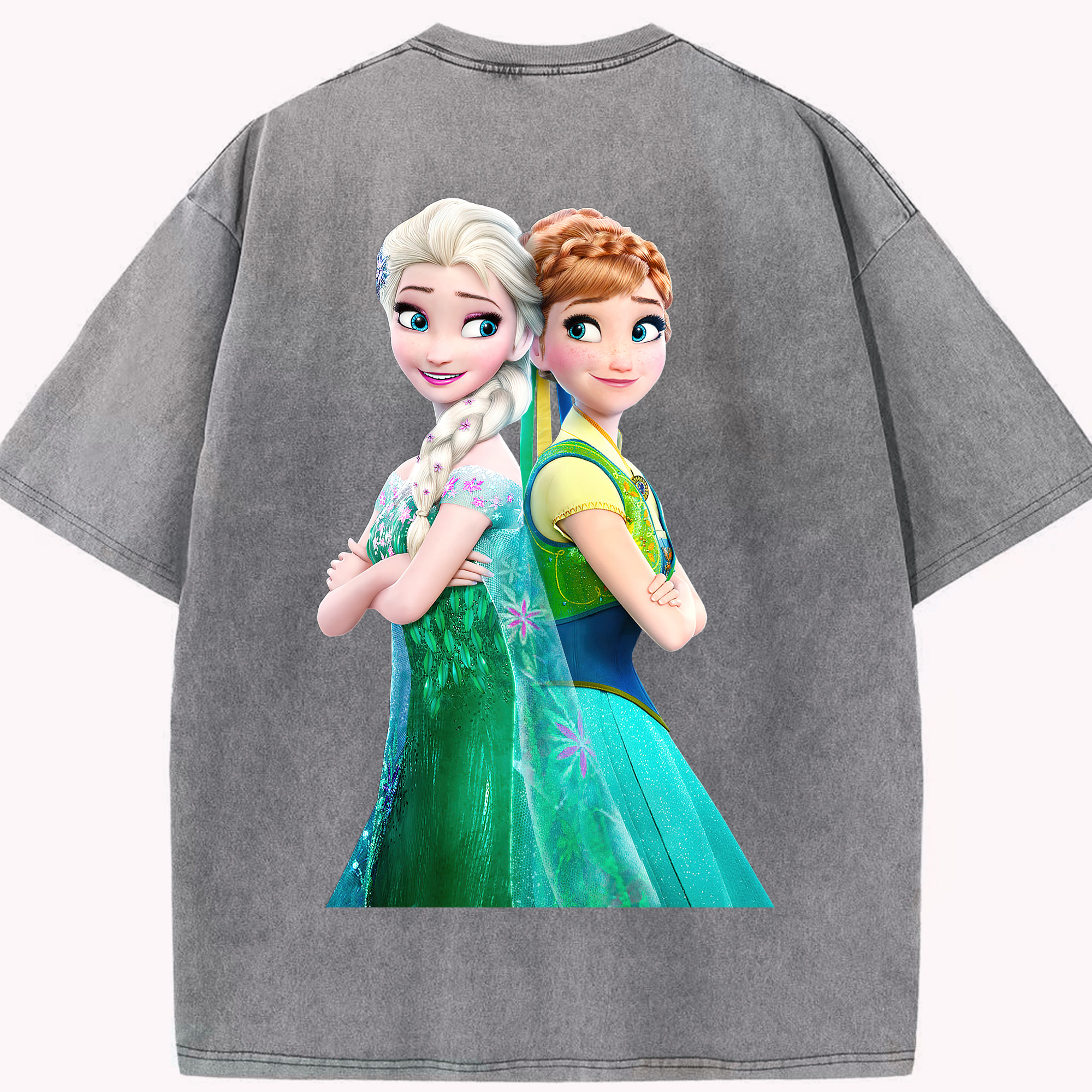 （画像用） アナと雪の女王 アンナ エルサ Frozen Anna Elsa 綿100% ヴィンテージ風 半袖Tシャツ（背面プリント）