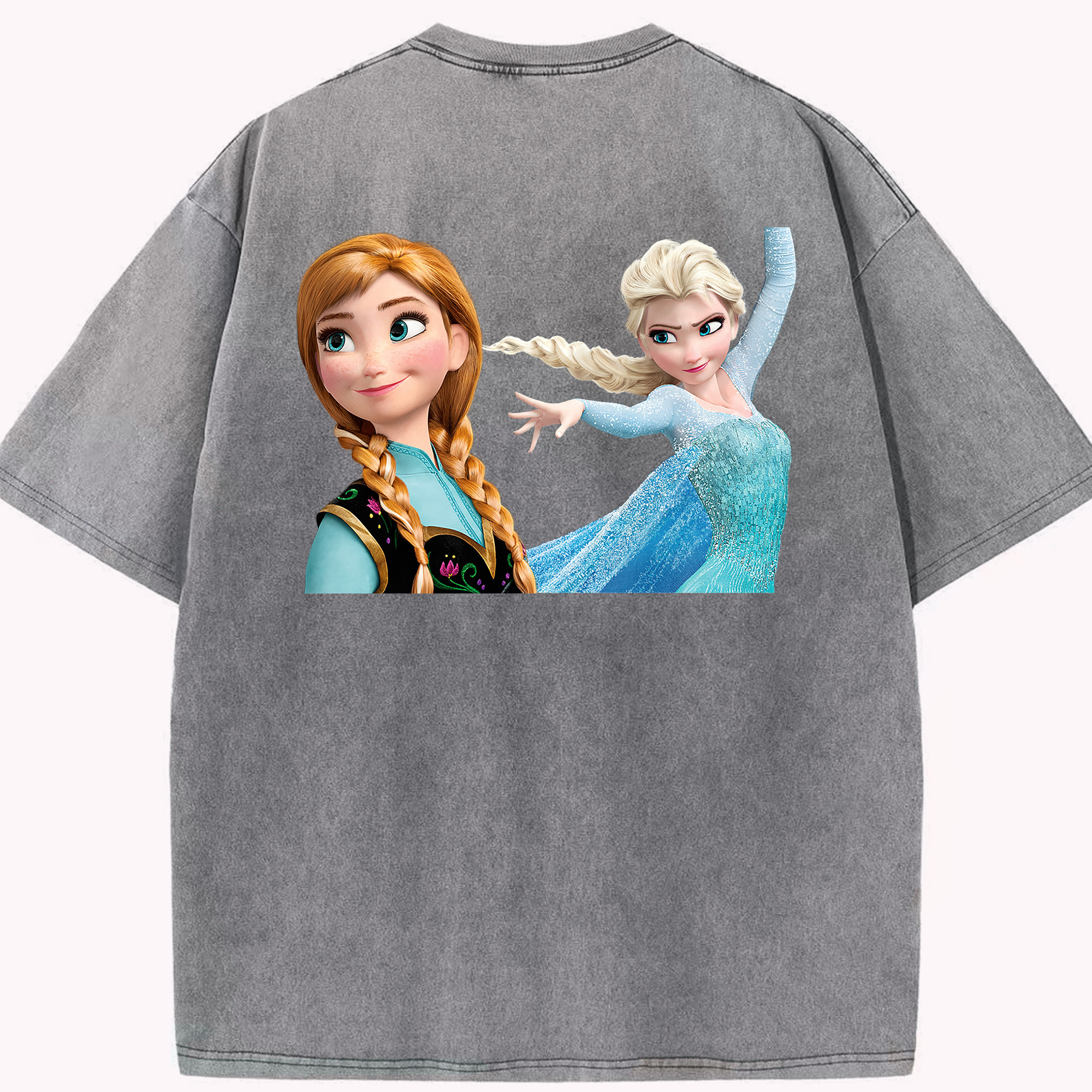 （画像用） アナと雪の女王 アンナ エルサ Frozen Anna Elsa 綿100% ヴィンテージ風 半袖Tシャツ（背面プリント）
