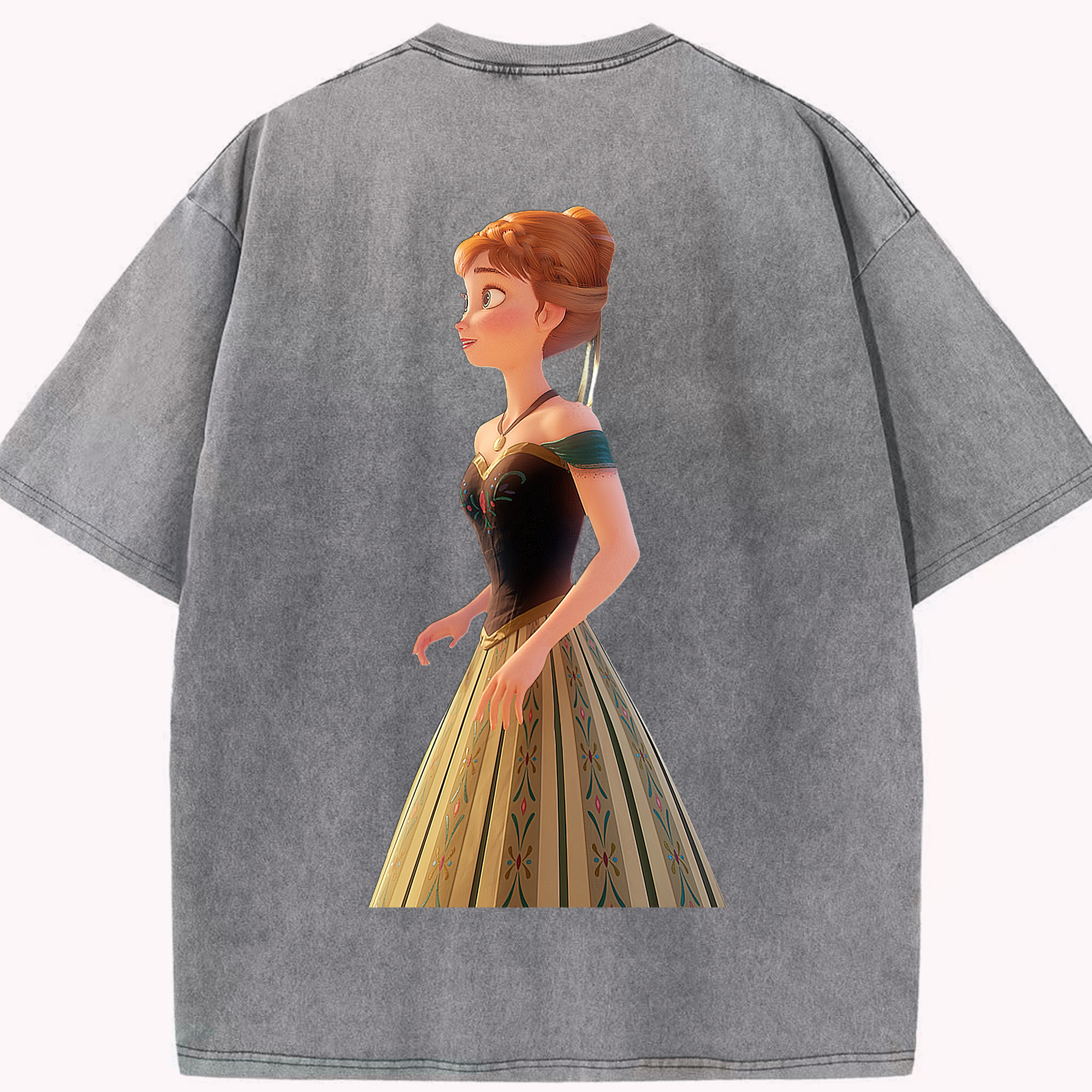 （画像用） アナと雪の女王 アンナ エルサ Frozen Anna Elsa 綿100% ヴィンテージ風 半袖Tシャツ（背面プリント）