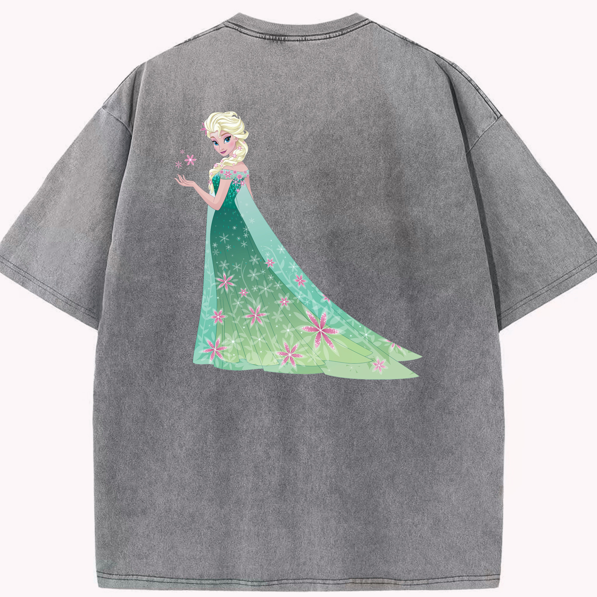 （画像用） アナと雪の女王 アンナ エルサ Frozen Anna Elsa 綿100% ヴィンテージ風 半袖Tシャツ（背面プリント）
