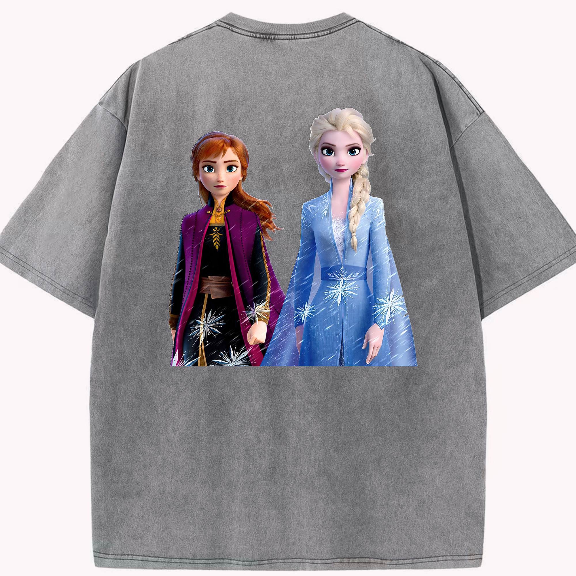 （画像用） アナと雪の女王 アンナ エルサ Frozen Anna Elsa 綿100% ヴィンテージ風 半袖Tシャツ（背面プリント）