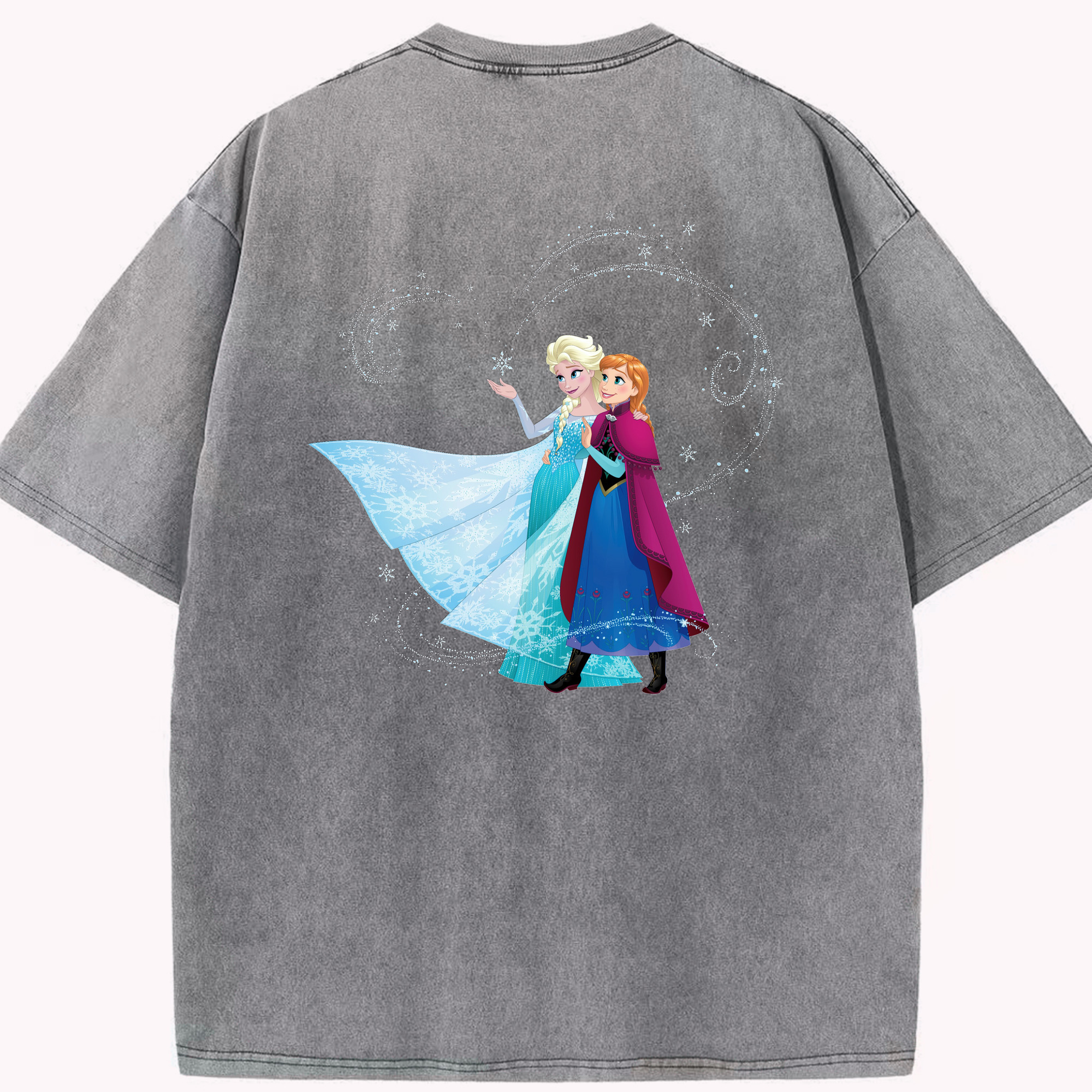 （画像用） アナと雪の女王 アンナ エルサ Frozen Anna Elsa 綿100% ヴィンテージ風 半袖Tシャツ（背面プリント）