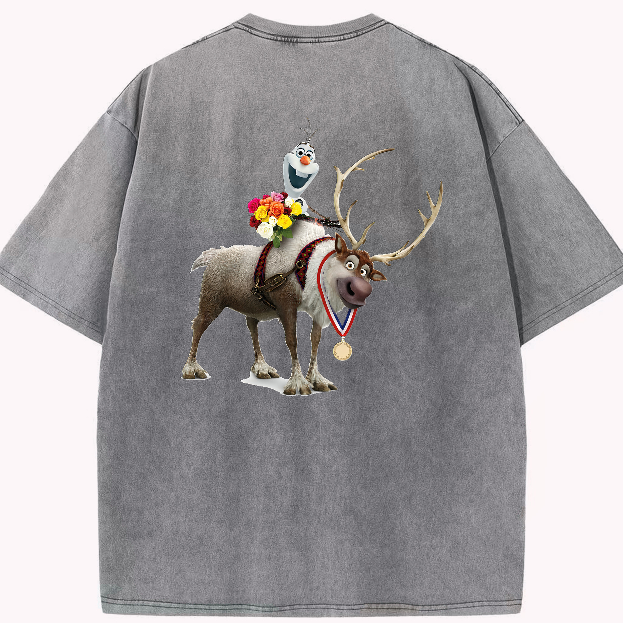 （画像用） アナと雪の女王 アンナ エルサ Frozen Anna Elsa 綿100% ヴィンテージ風 半袖Tシャツ（背面プリント）