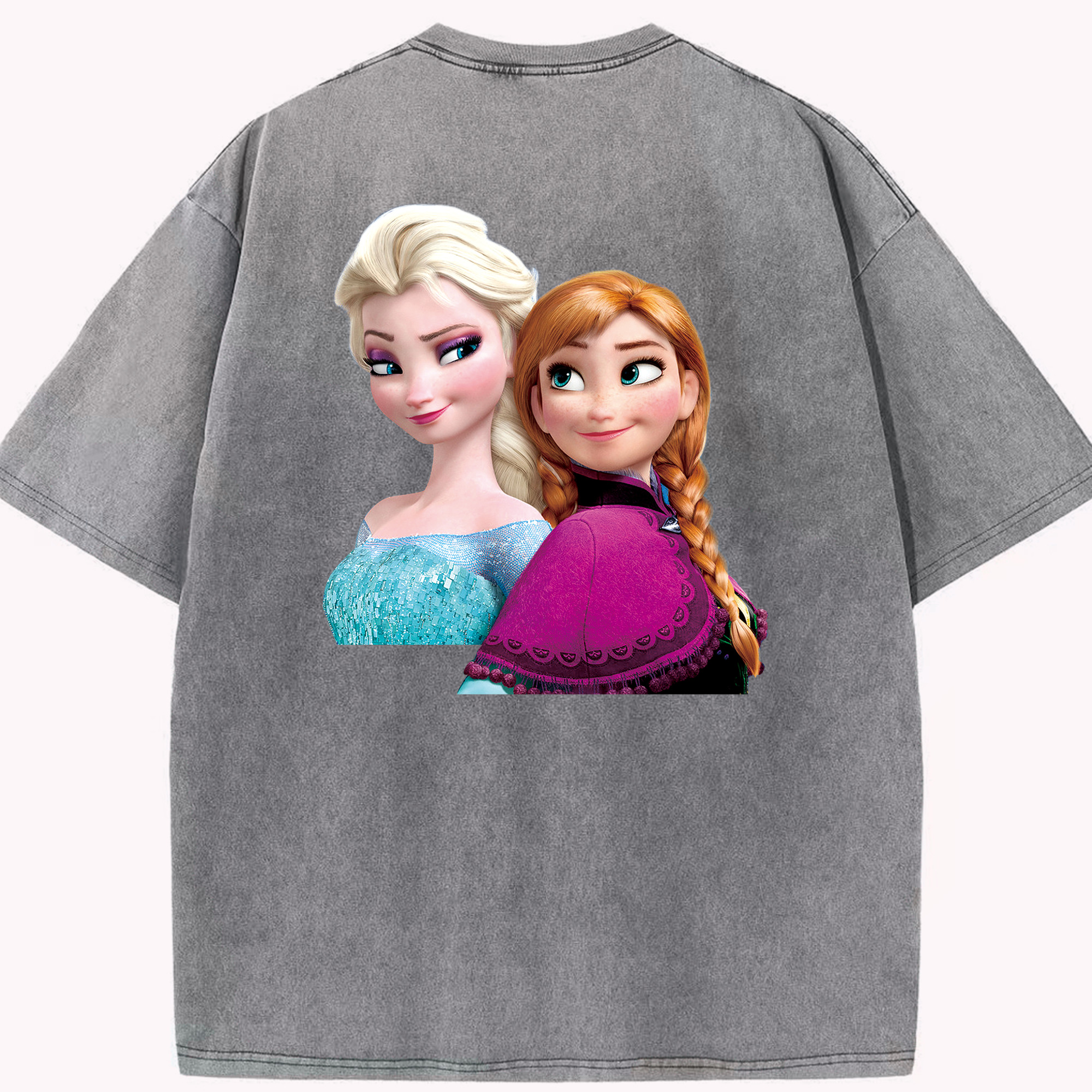 （画像用） アナと雪の女王 アンナ エルサ Frozen Anna Elsa 綿100% ヴィンテージ風 半袖Tシャツ（背面プリント）