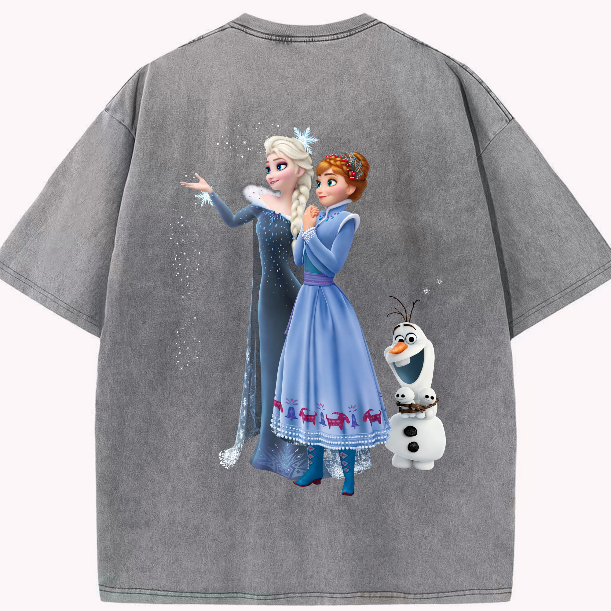 （画像用） アナと雪の女王 アンナ エルサ Frozen Anna Elsa 綿100% ヴィンテージ風 半袖Tシャツ（背面プリント）