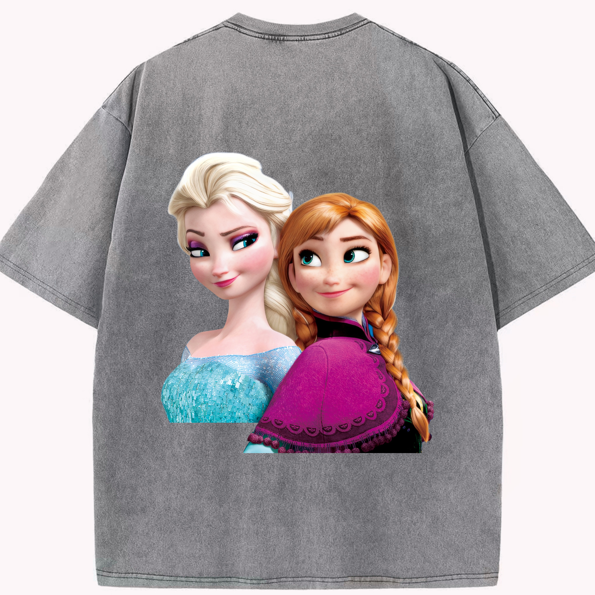 （画像用） アナと雪の女王 アンナ エルサ Frozen Anna Elsa 綿100% ヴィンテージ風 半袖Tシャツ（背面プリント）