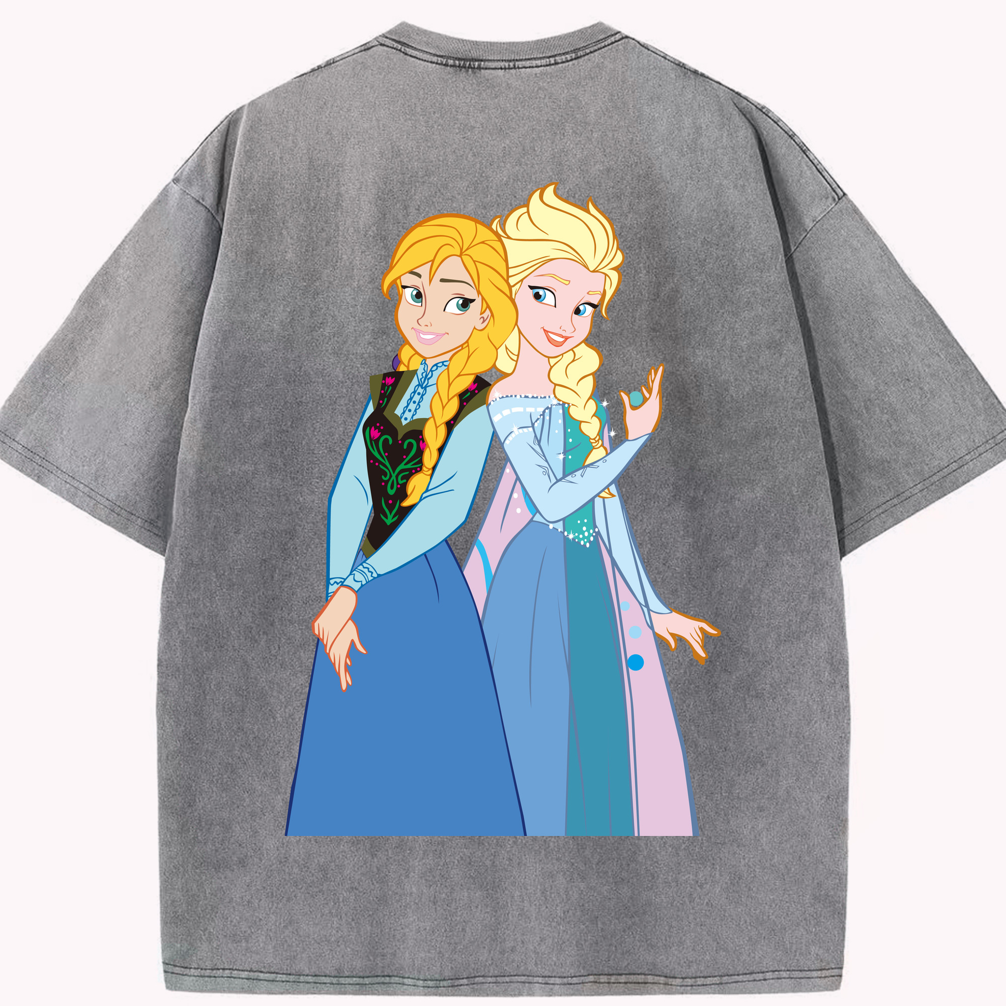 （画像用） アナと雪の女王 アンナ エルサ Frozen Anna Elsa 綿100% ヴィンテージ風 半袖Tシャツ（背面プリント）