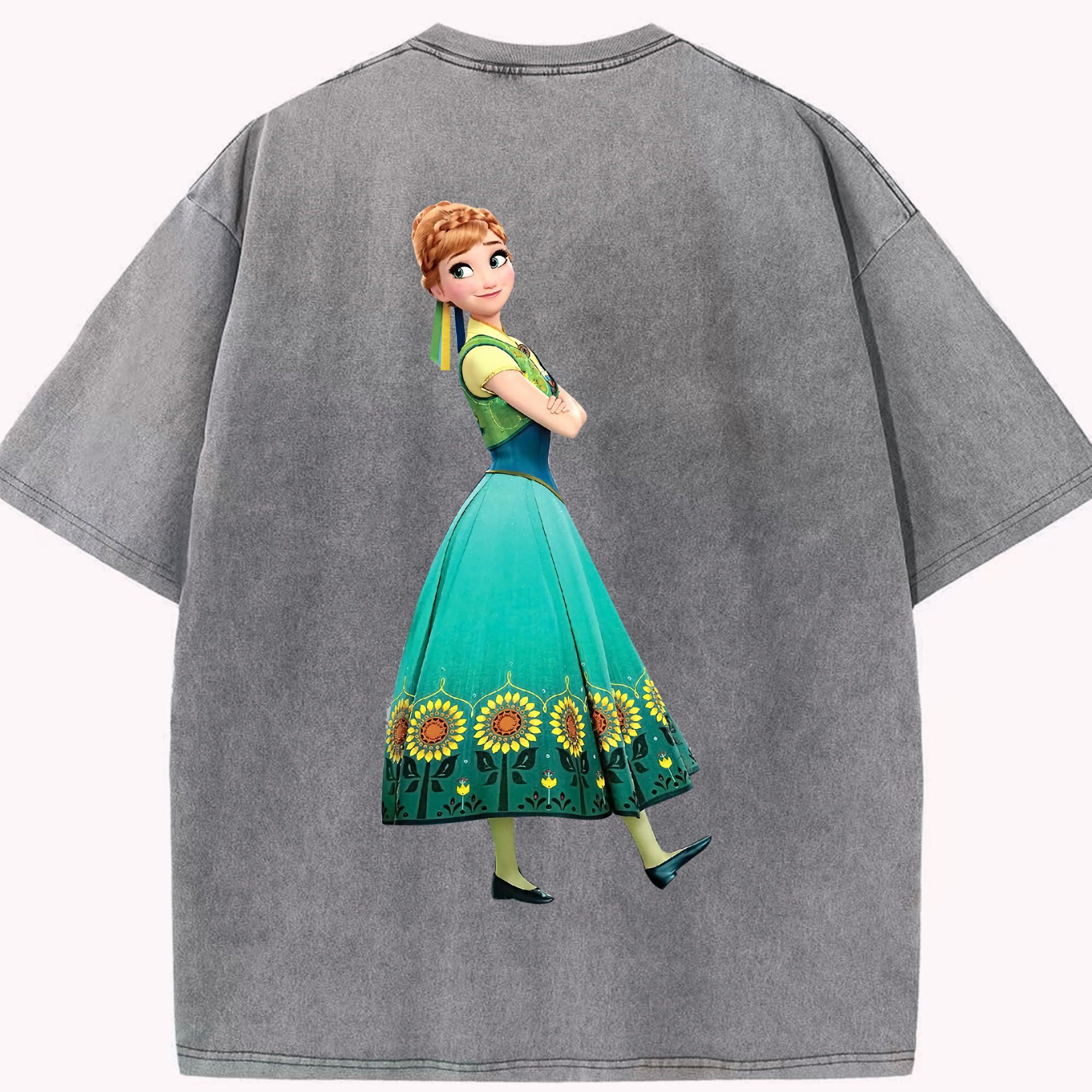（画像用） アナと雪の女王 アンナ エルサ Frozen Anna Elsa 綿100% ヴィンテージ風 半袖Tシャツ（背面プリント）