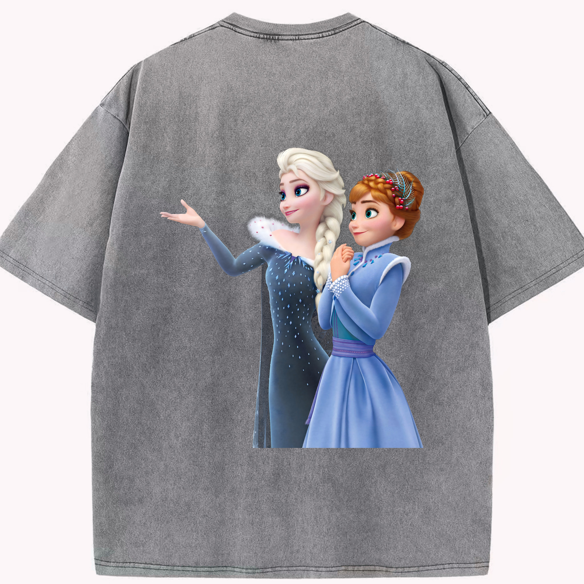 （画像用） アナと雪の女王 アンナ エルサ Frozen Anna Elsa 綿100% ヴィンテージ風 半袖Tシャツ（背面プリント）