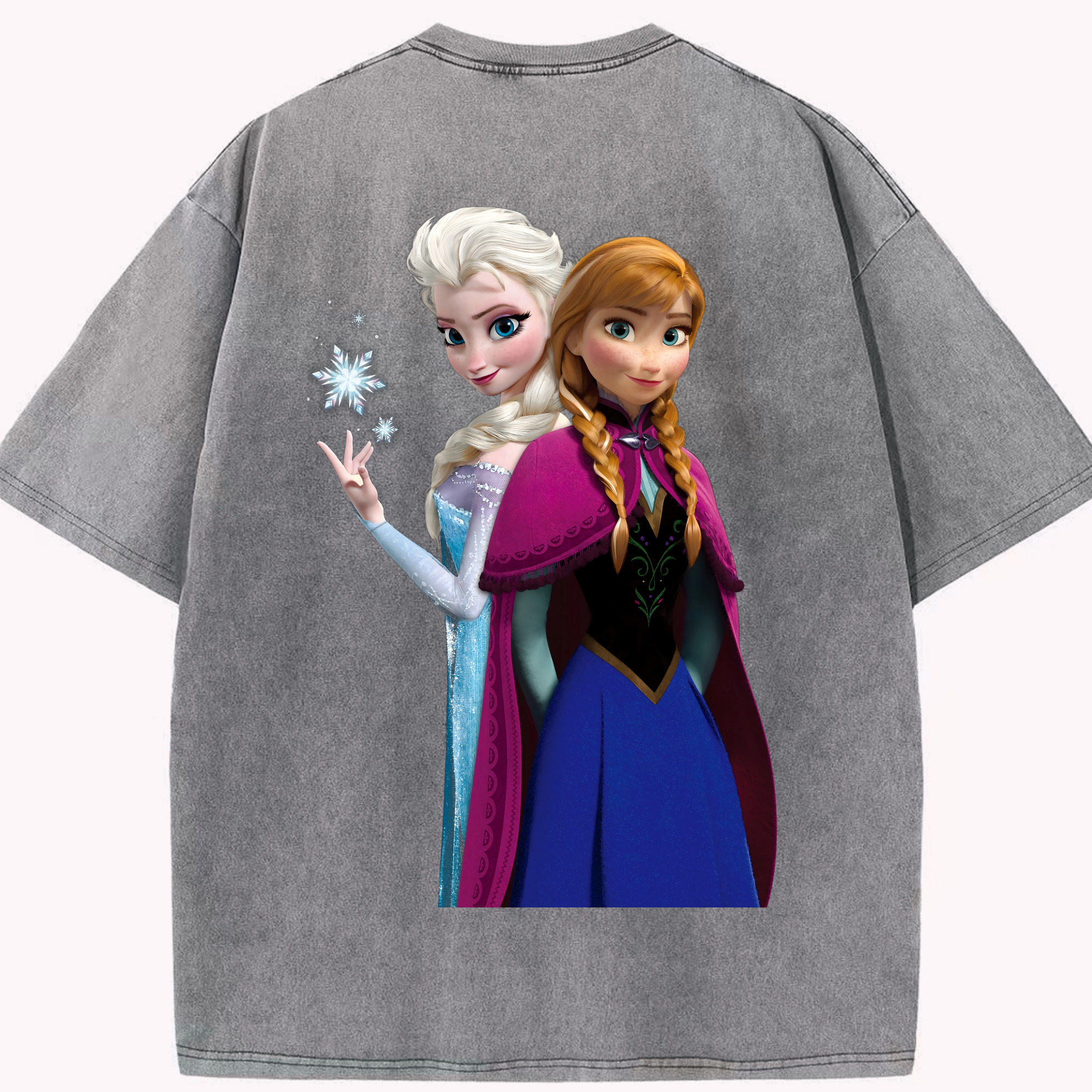 （画像用） アナと雪の女王 アンナ エルサ Frozen Anna Elsa 綿100% ヴィンテージ風 半袖Tシャツ（背面プリント）