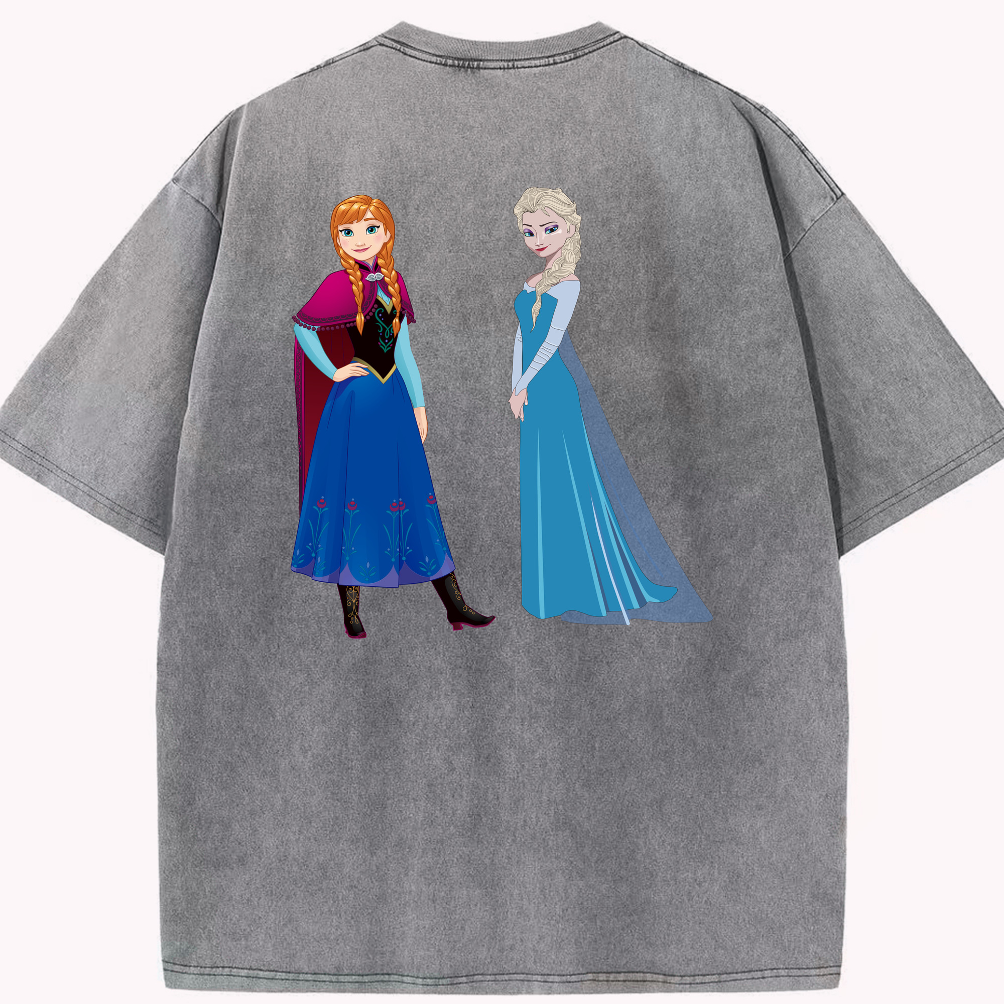 （画像用） アナと雪の女王 アンナ エルサ Frozen Anna Elsa 綿100% ヴィンテージ風 半袖Tシャツ（背面プリント）