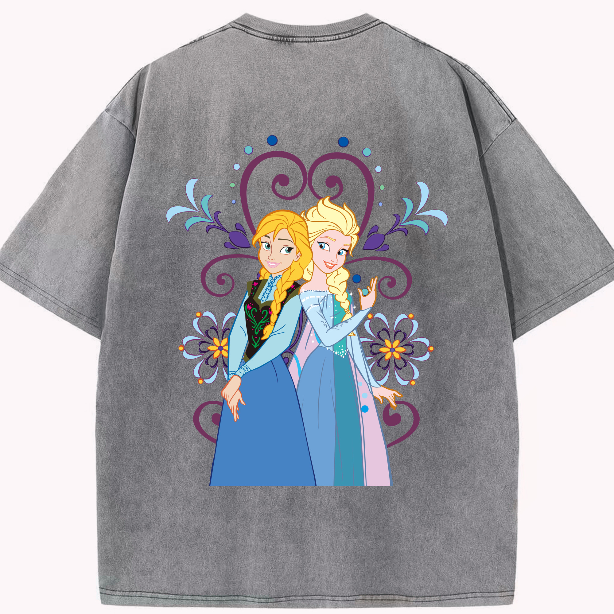 （画像用） アナと雪の女王 アンナ エルサ Frozen Anna Elsa 綿100% ヴィンテージ風 半袖Tシャツ（背面プリント）